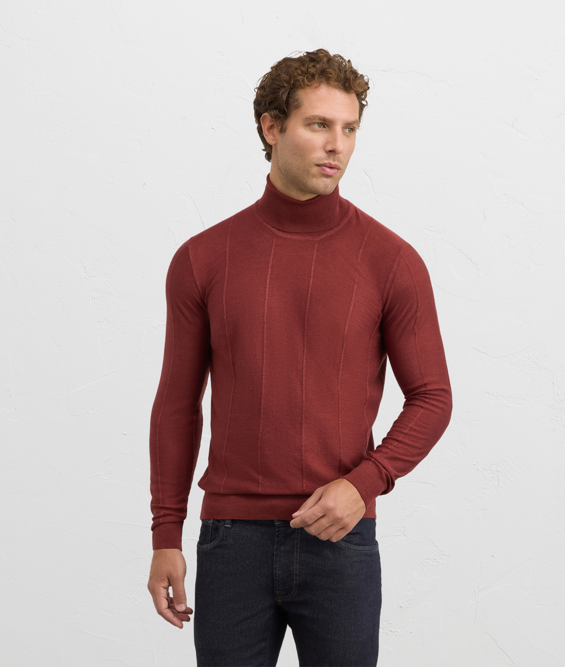 burgundy wool and silk regular fit turtleneck | Pal Zileri