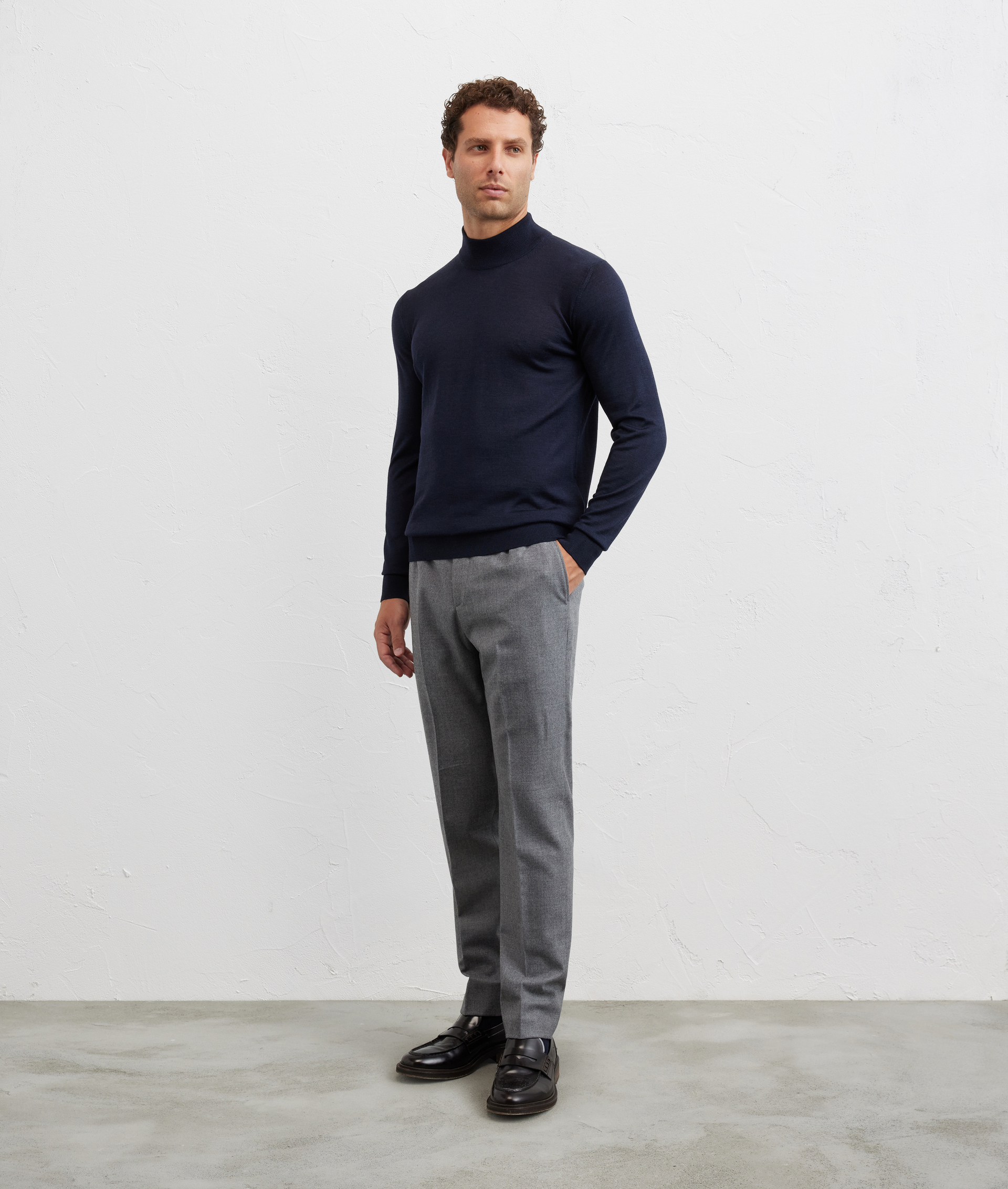 navy blue turtleneck regular fit in silk and wool - Knitwear - Pal Zileri | Official Website
