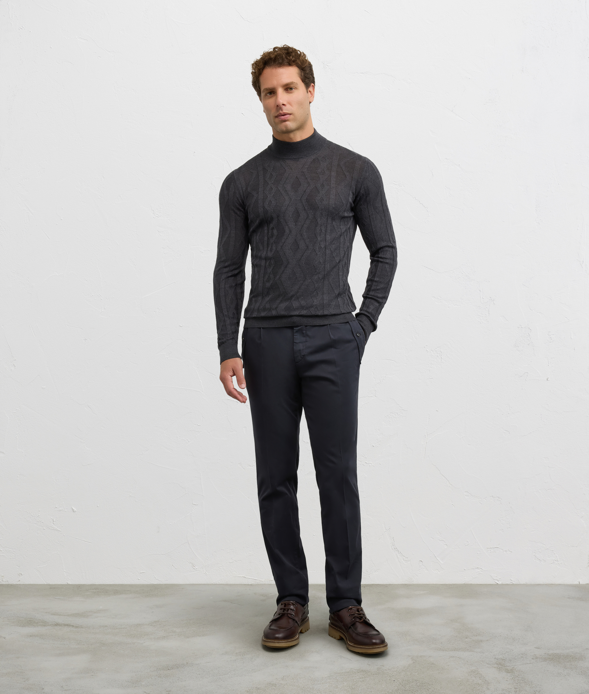 dark grey turtleneck regular fit in silk and wool - Knitwear - Pal Zileri | Official Website