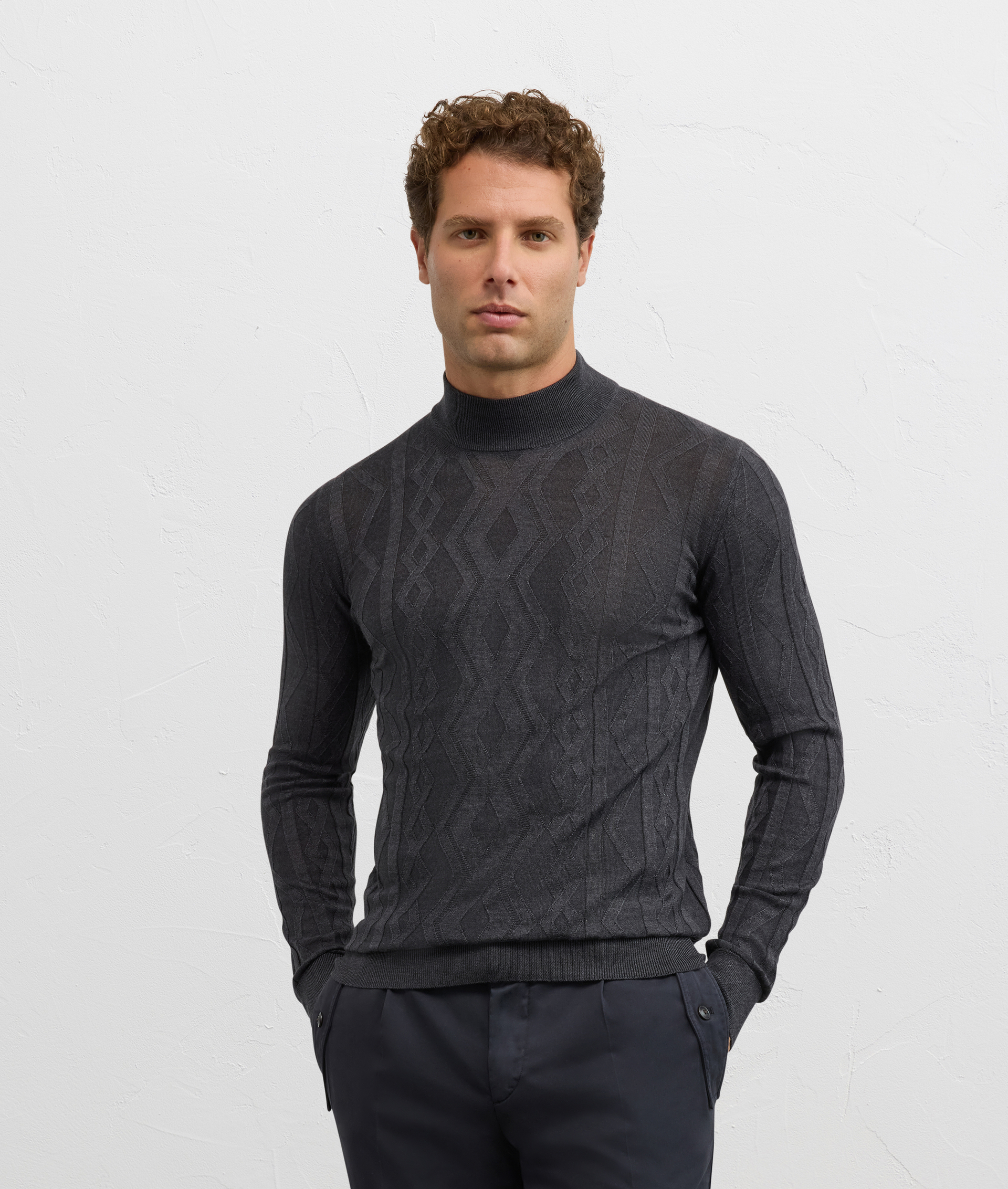 dark grey turtleneck regular fit in silk and wool - Pal Zileri | Official Website