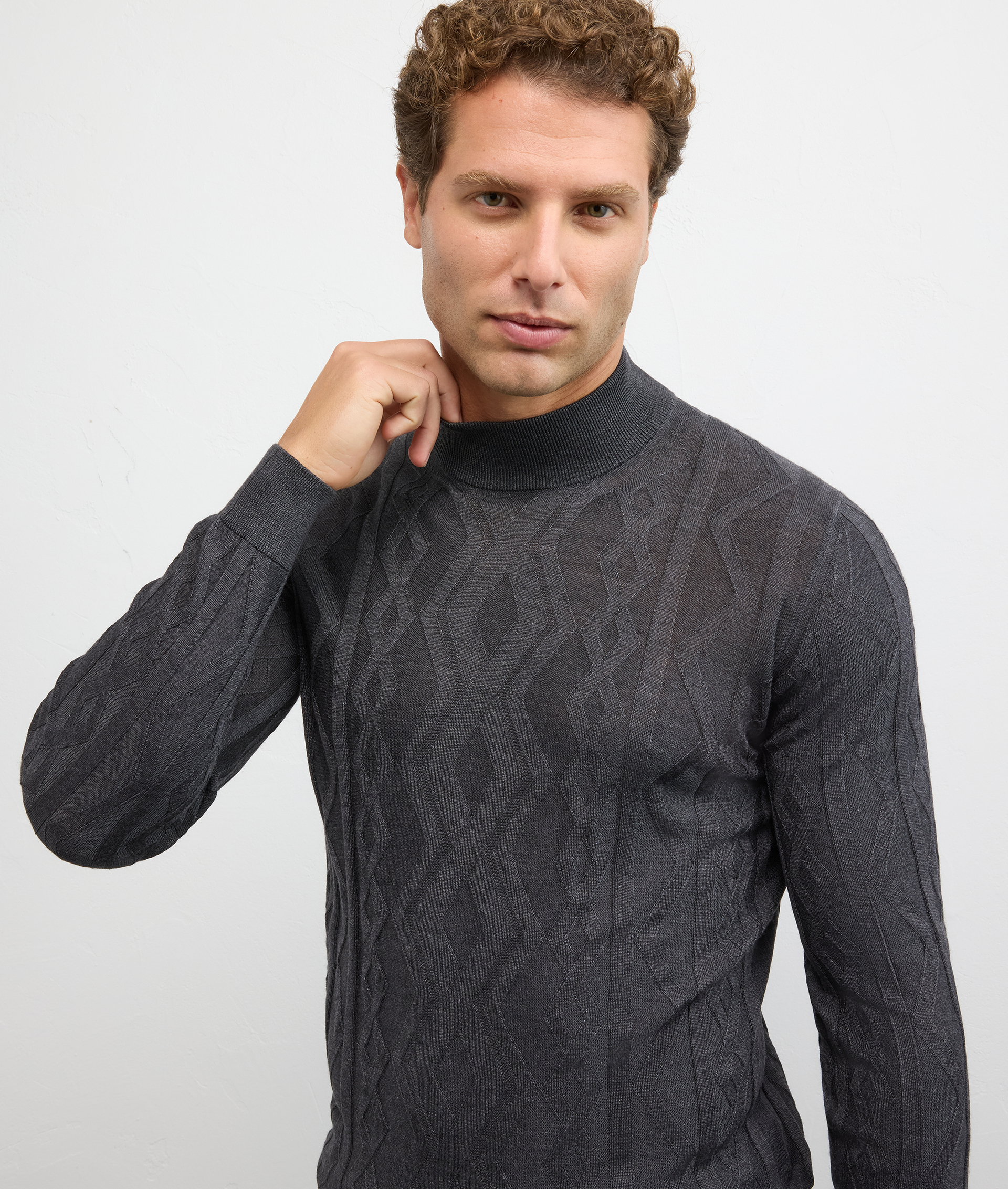 dark grey turtleneck regular fit in silk and wool - Pal Zileri | Official Website