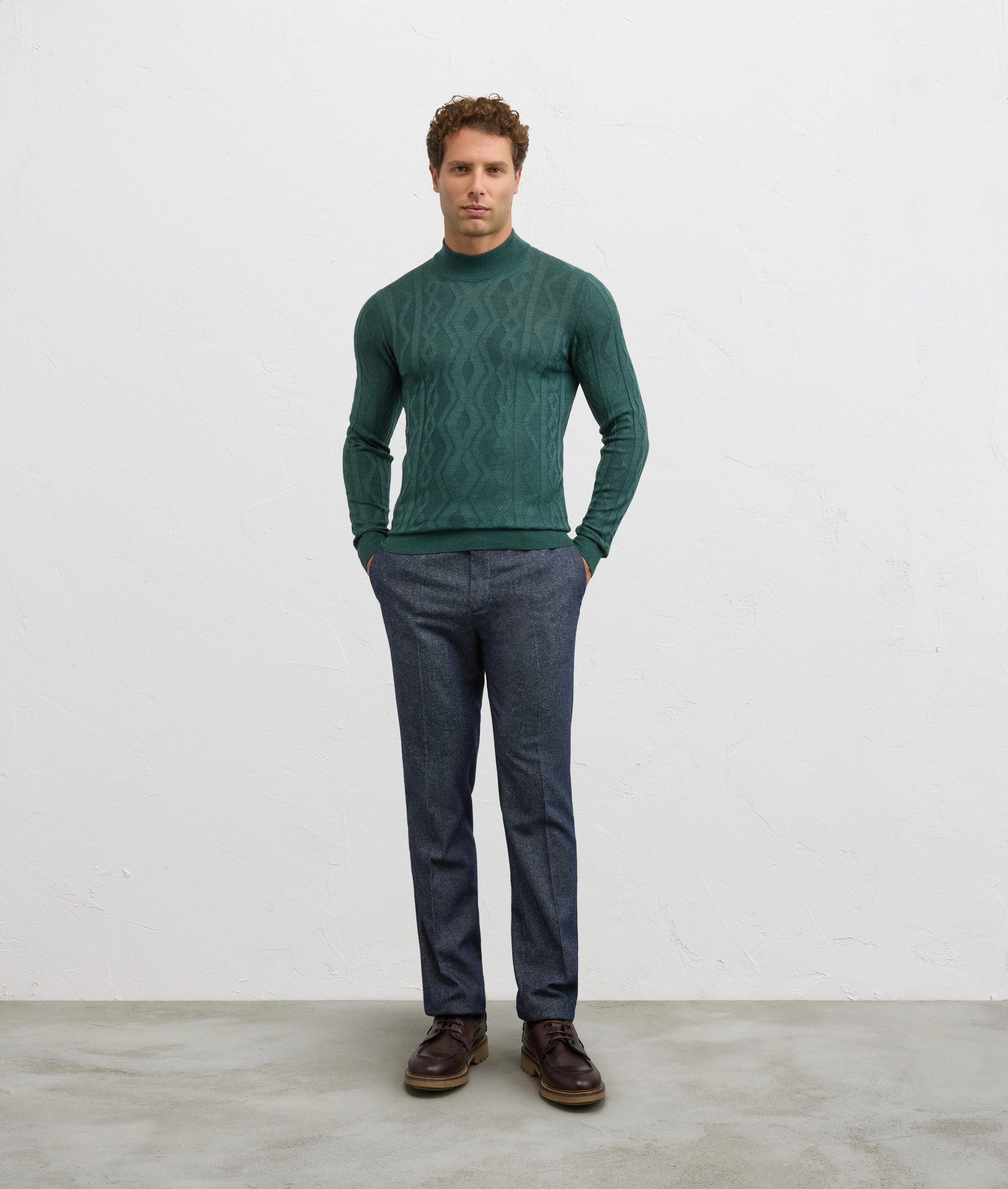 green turtleneck regular fit in silk and wool - Knitwear - Pal Zileri | Official Website