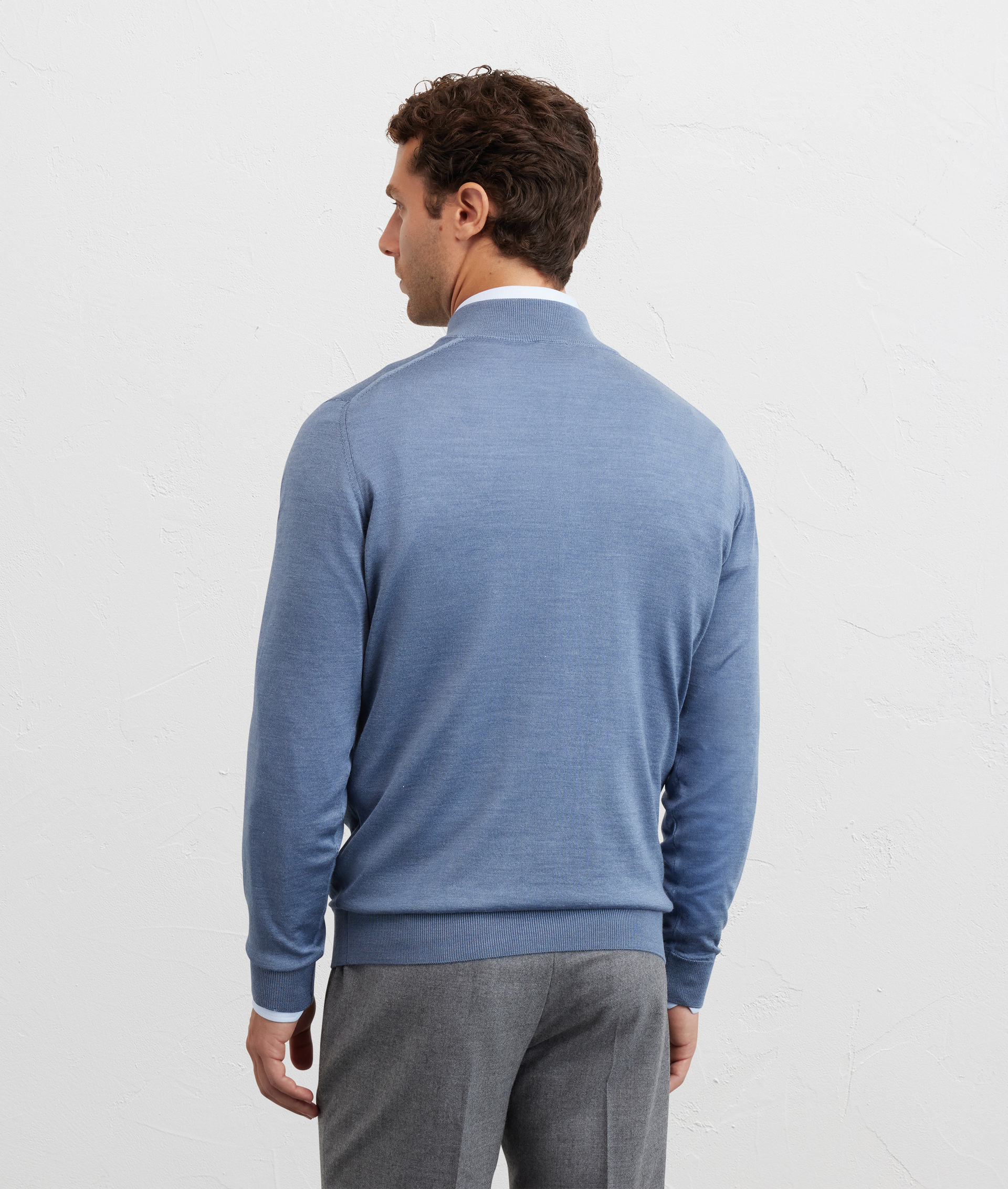 light blue sweater with stand up collar and half zip regular fit in silk and wool - Pal Zileri | Official Website