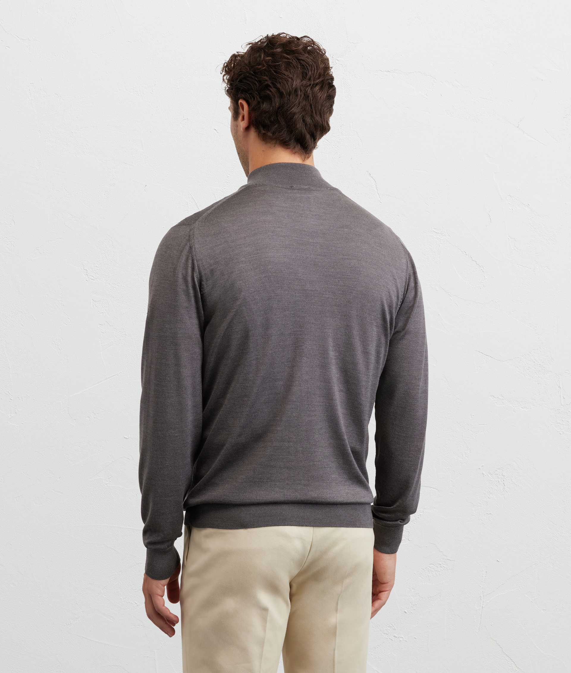 grey sweater with stand up collar and half zip regular fit in silk and wool - Pal Zileri | Official Website