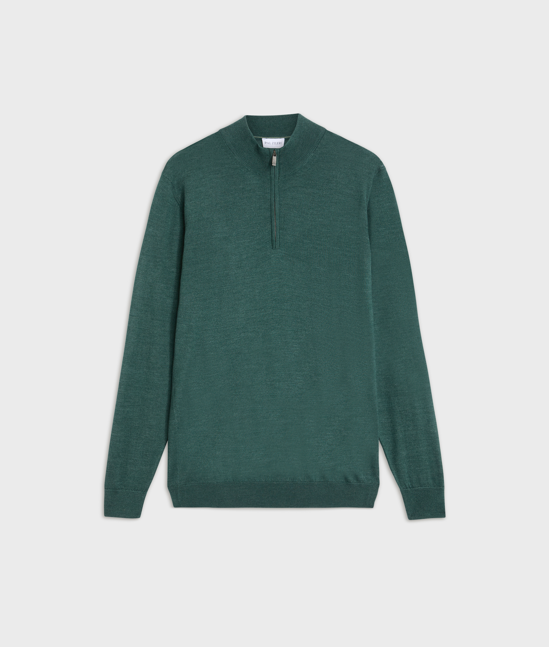 green virgin wool and silk sweater with stand up collar and half zip regular fit - Knitwear - Pal Zileri | Official Website