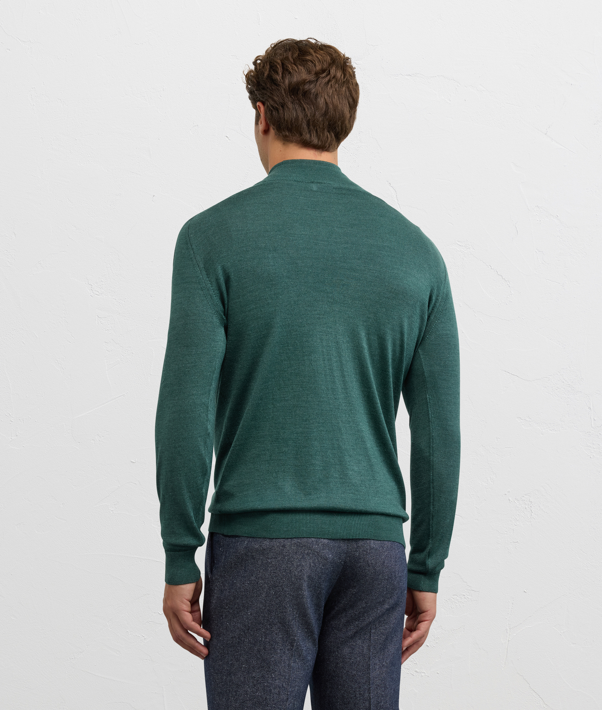 green virgin wool and silk sweater with stand up collar and half zip regular fit - Pal Zileri | Official Website