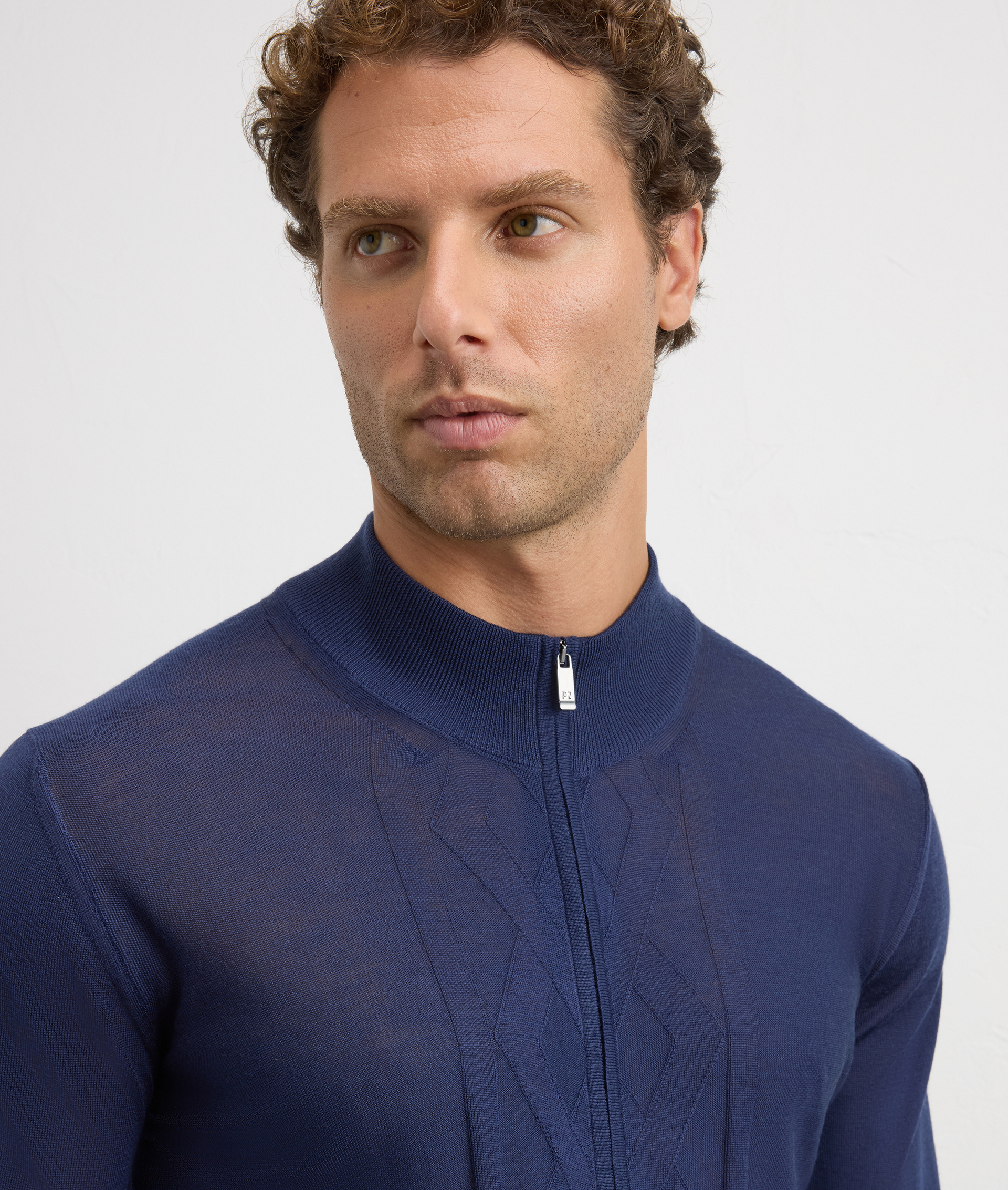 navy blue cardigan stand up collar regular fit in wool | Pal Zileri