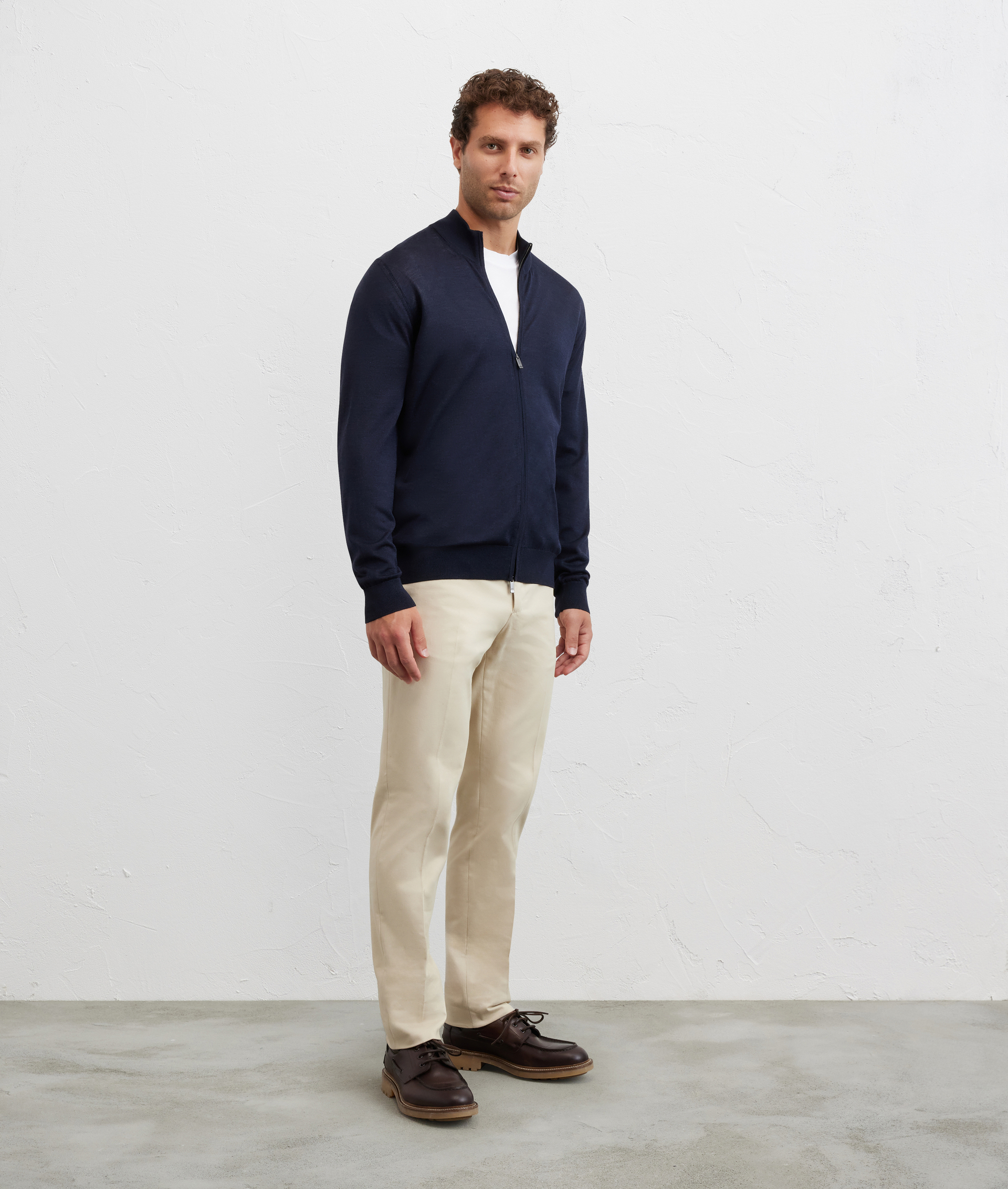 navy blue cardigan stand up collar regular fit in silk and wool - Pal Zileri | Official Website