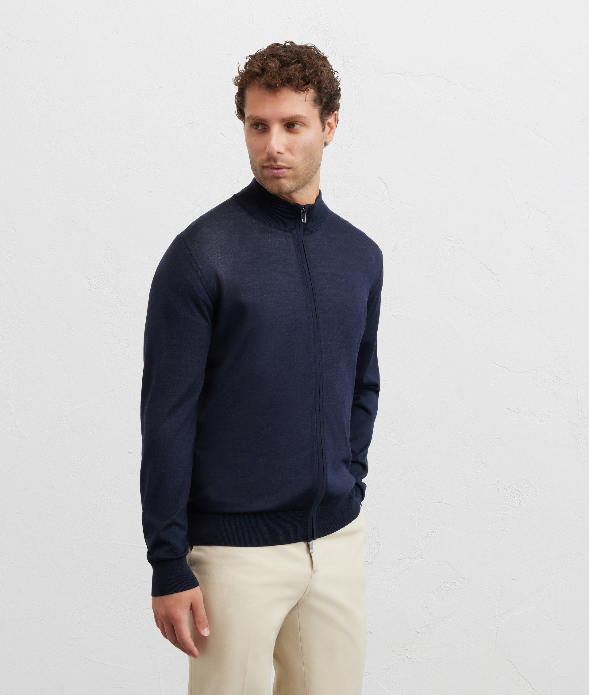 navy blue cardigan stand up collar regular fit in silk and wool - Pal Zileri | Official Website