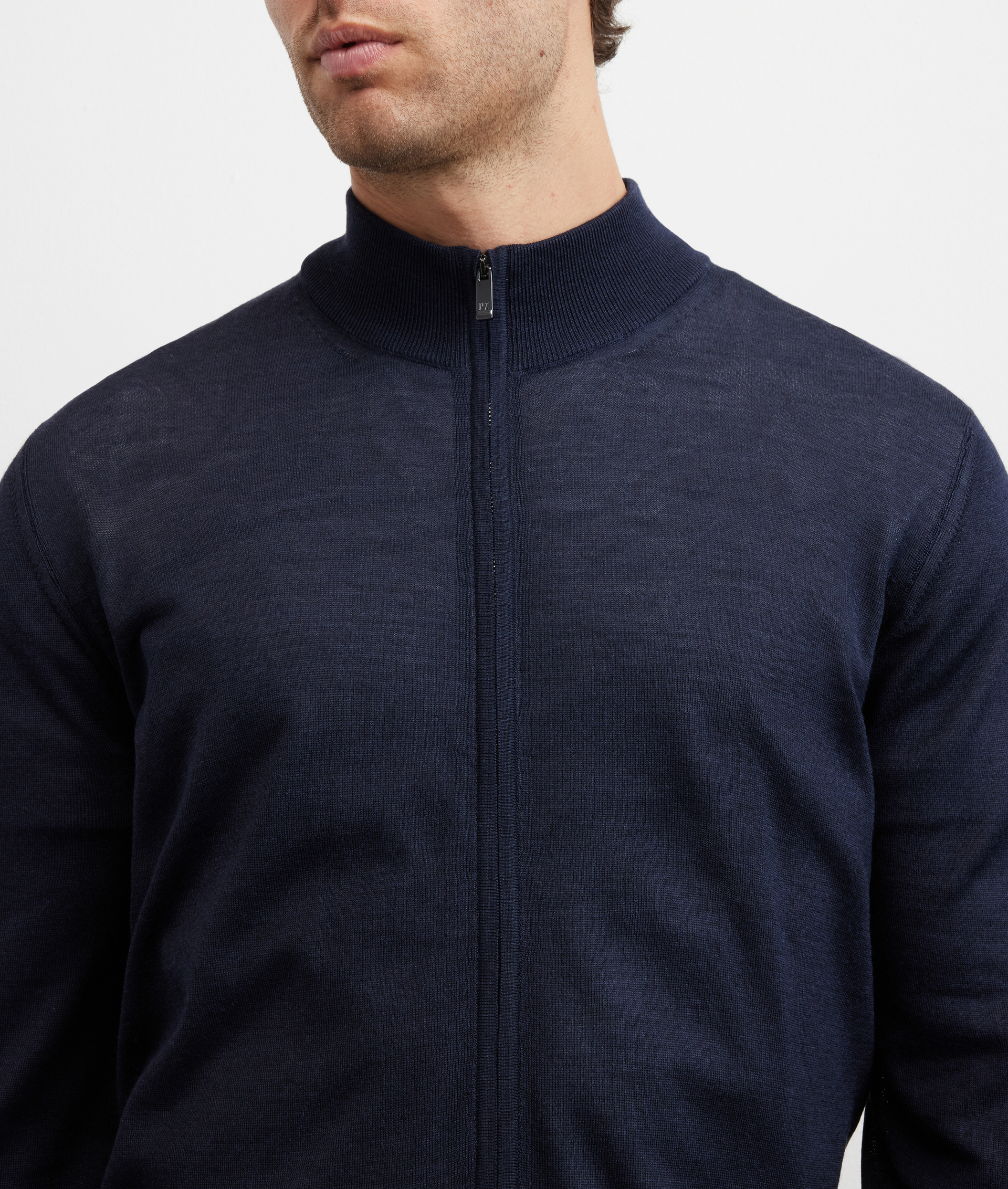 navy blue cardigan stand up collar regular fit in silk and wool - Pal Zileri | Official Website