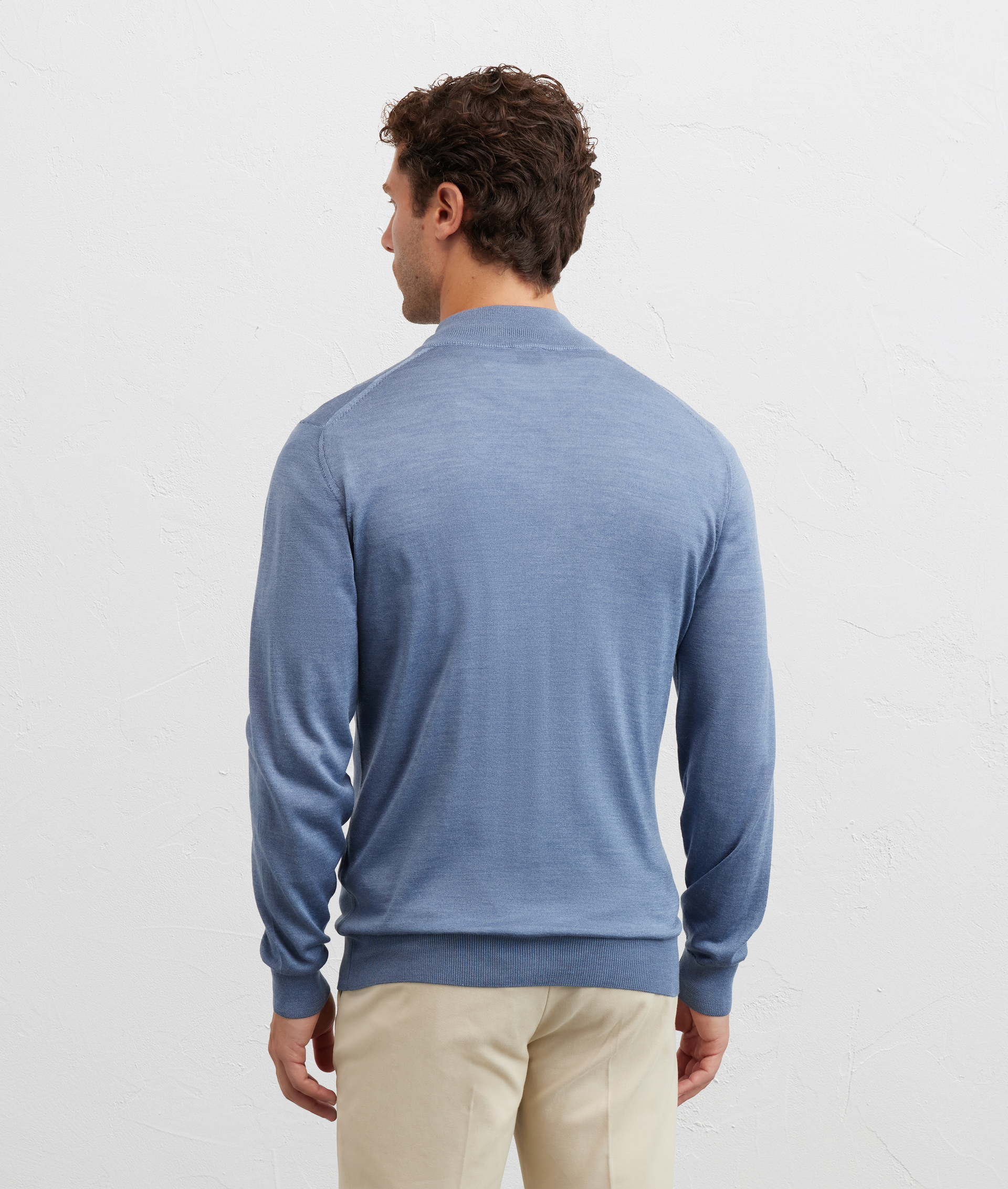 cardigan collo stand up regular fit in lana vergine e seta azzurro - Pal Zileri | Official Website