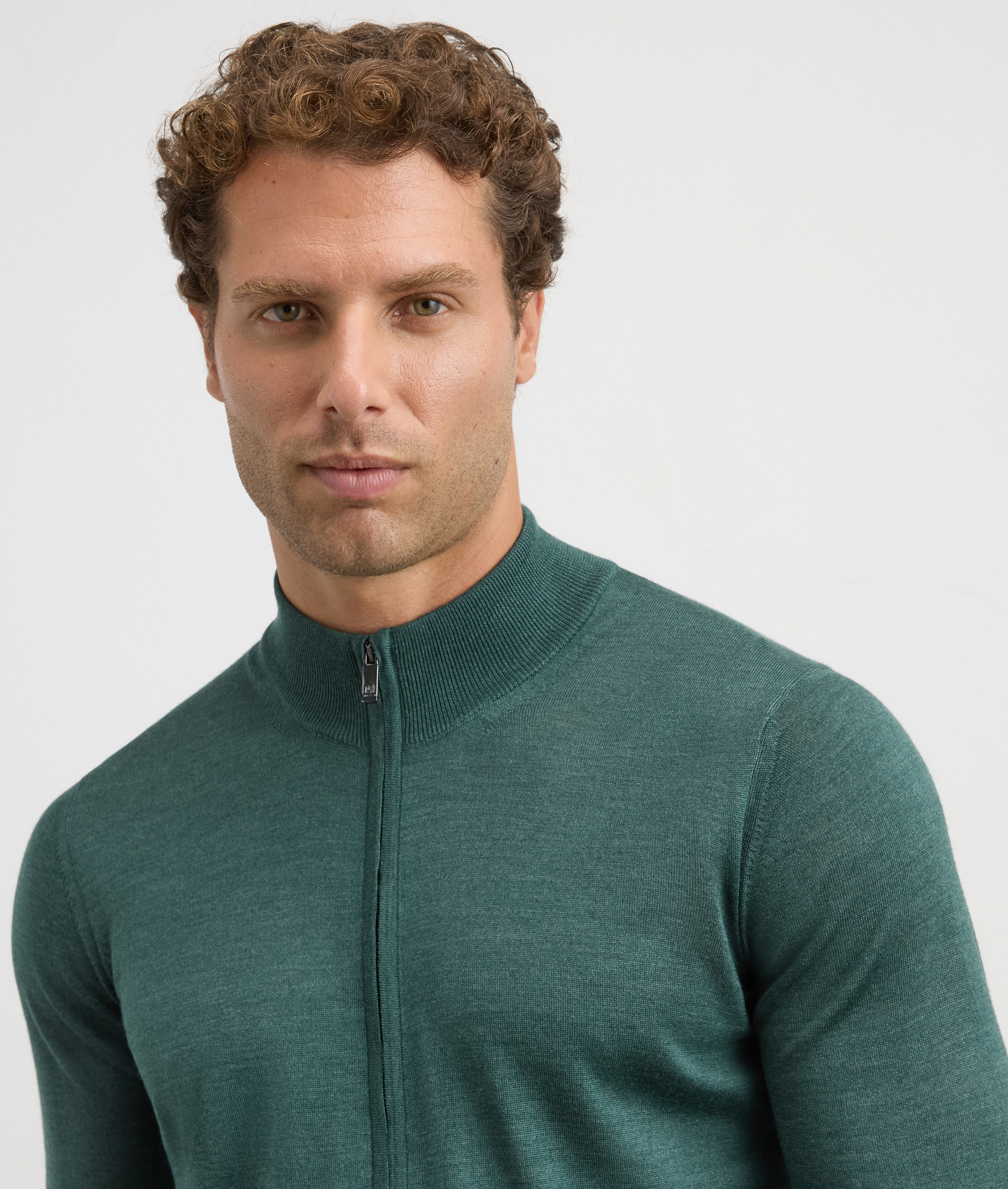 green cardigan stand up collar regular fit in silk and wool | Pal Zileri