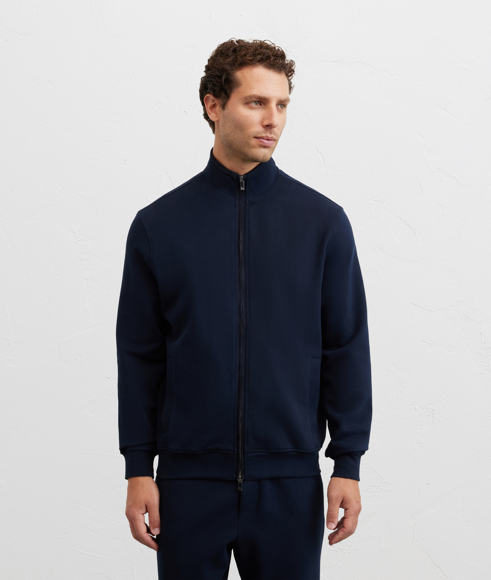 felpa con collo stand up regular fit in cotone e nylon blu navy - Pal Zileri | Official Website