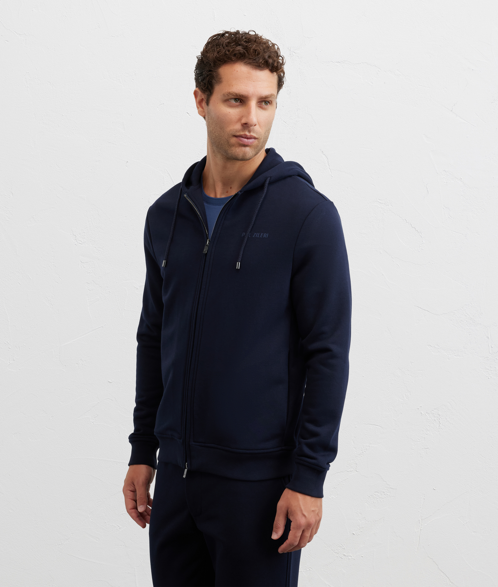 felpa con cappuccio regular fit in cotone e poliestere blu navy - Pal Zileri | Official Website