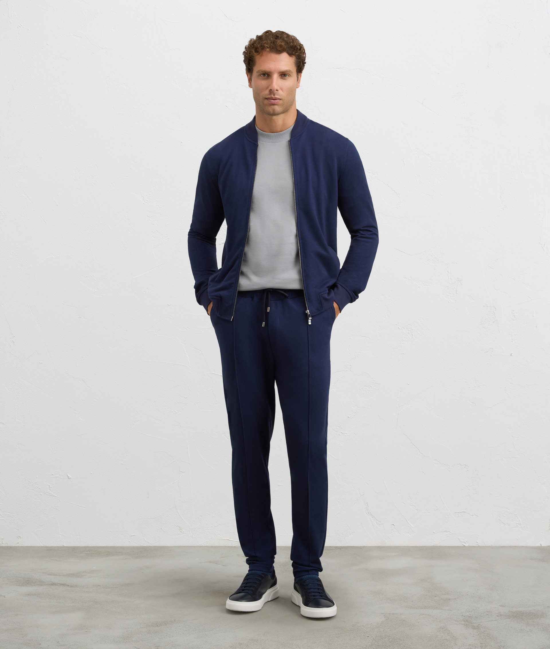 navy blue sweat-shirt bomber regular fit in cotton and nylon | Pal Zileri