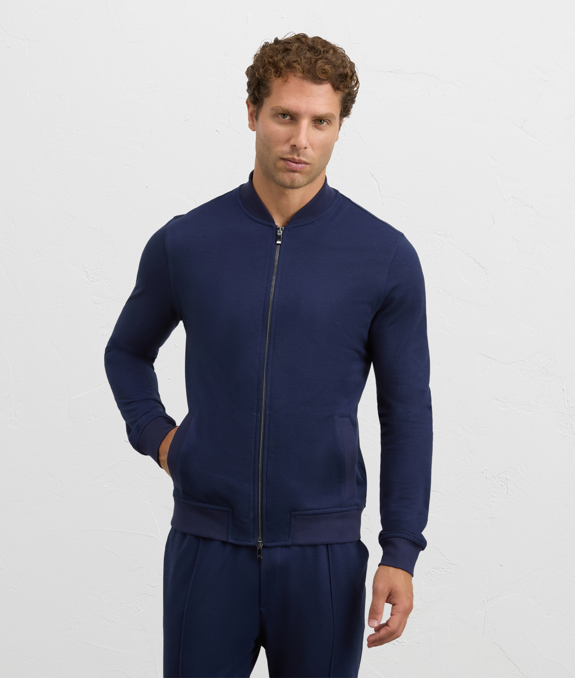 navy blue sweat-shirt bomber regular fit in cotton and nylon | Pal Zileri