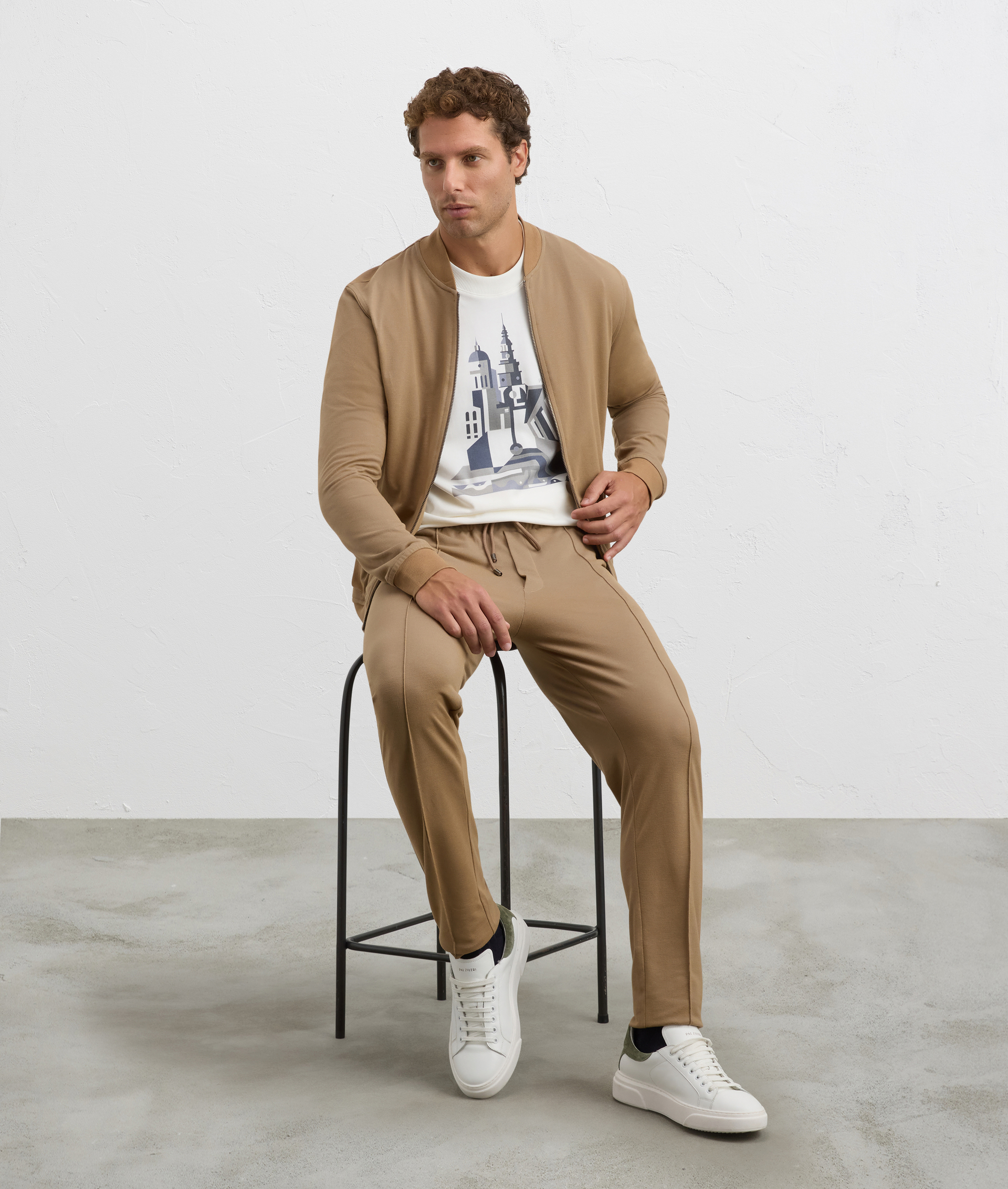 light brown sweat-shirt bomber regular fit in cotton and polyester | Pal Zileri