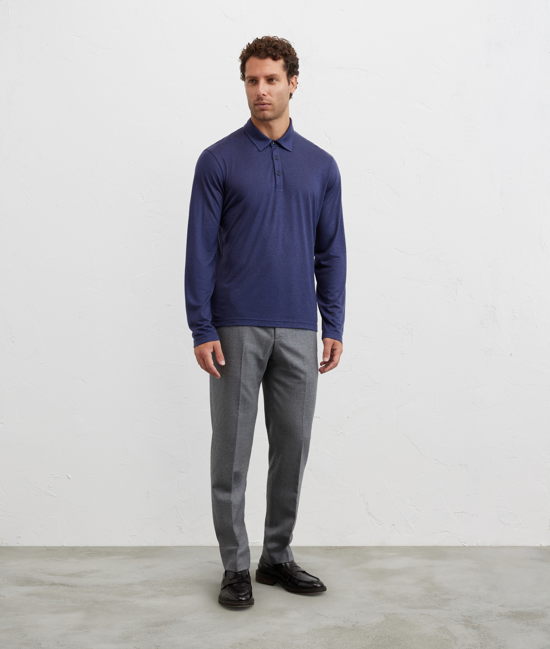 polo in jersey a maniche lunghe in lyocell e lana blu navy - T-Shirts e Polo - Pal Zileri | Official Website