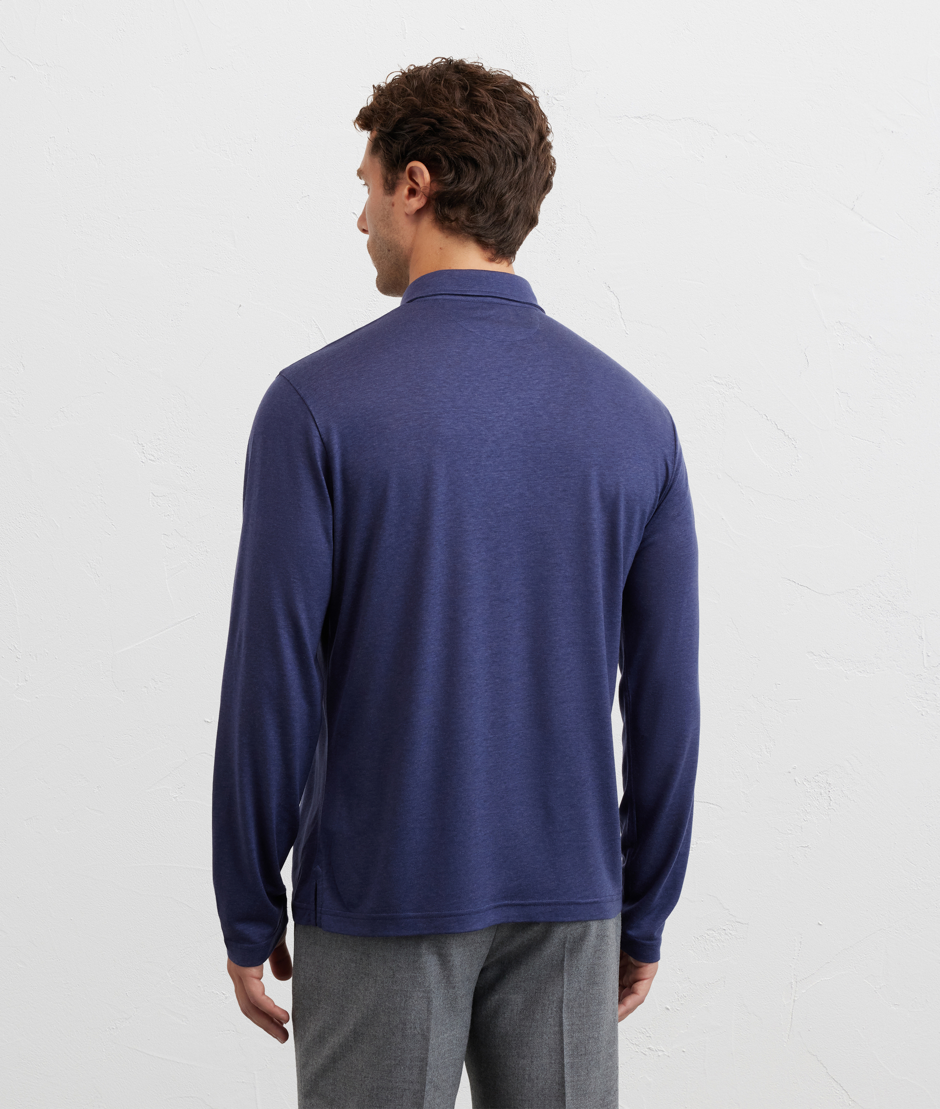 polo in jersey a maniche lunghe in lyocell e lana blu navy - Pal Zileri | Official Website