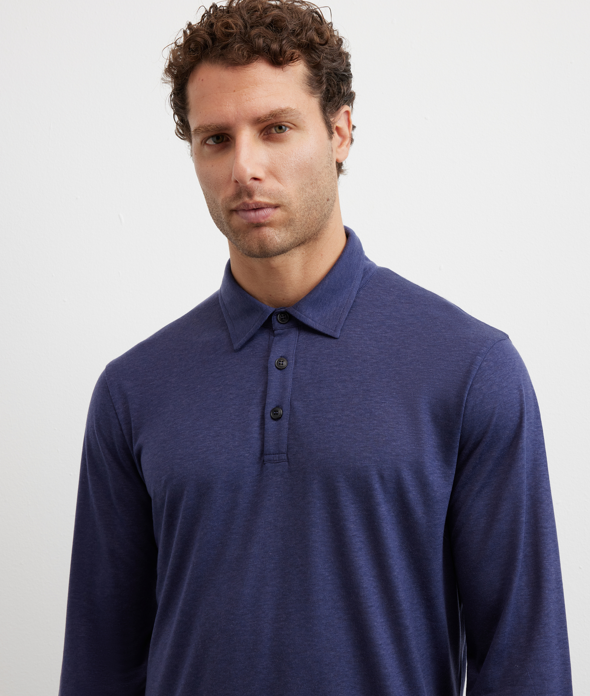 polo in jersey a maniche lunghe in lyocell e lana blu navy - Pal Zileri | Official Website