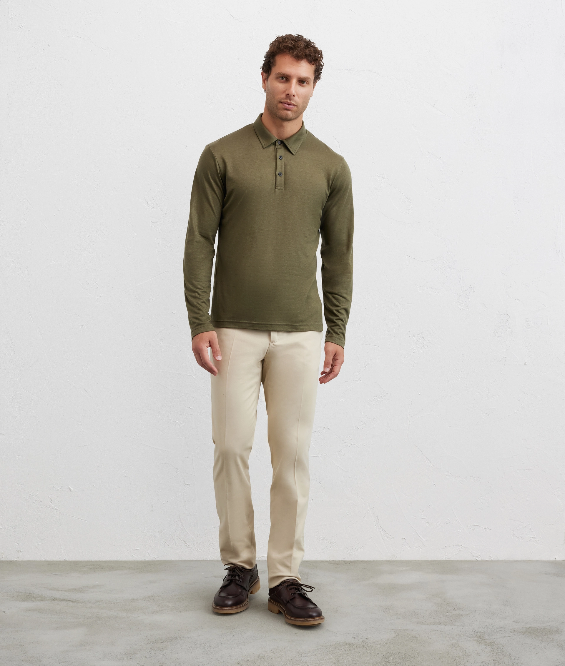 polo in jersey a maniche lunghe in lyocell e lana verde - T-Shirts e Polo - Pal Zileri | Official Website