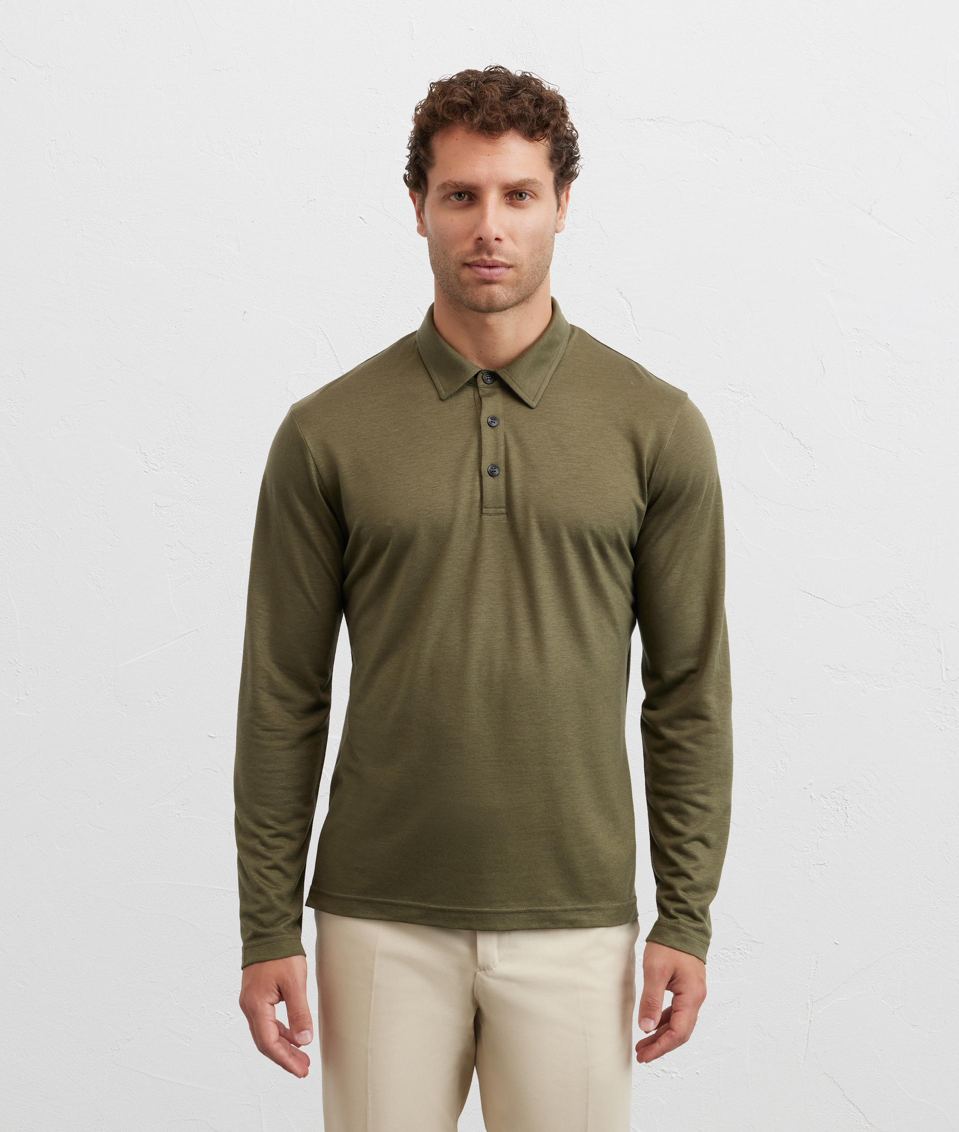polo in jersey a maniche lunghe in lyocell e lana verde - Pal Zileri | Official Website