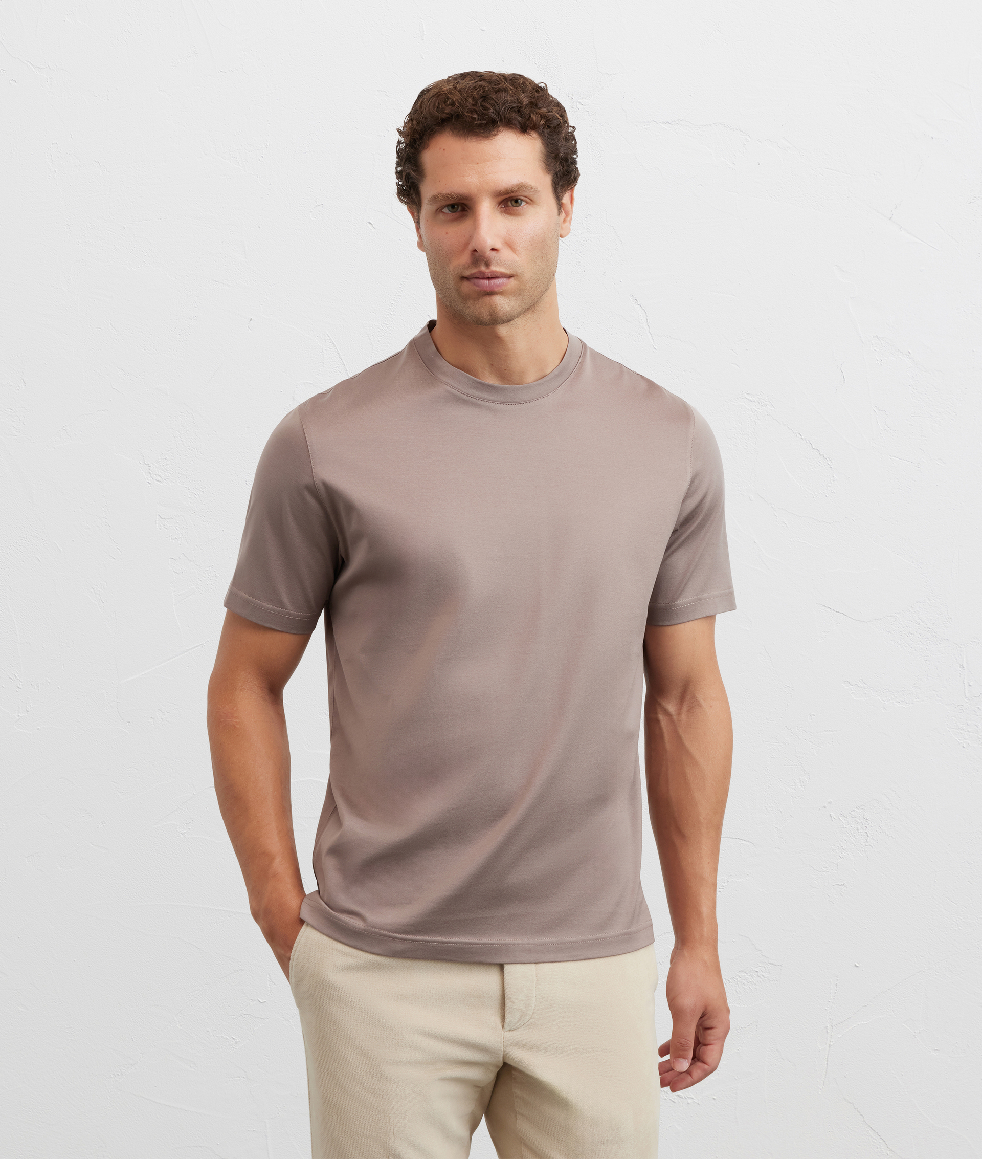 t-shirt in cotone mercerizzato regular fit marrone chiaro - Pal Zileri | Official Website