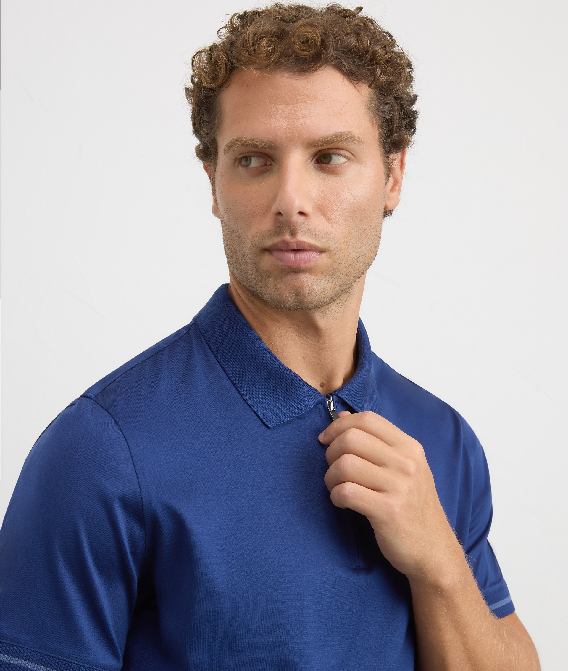navy blue polo shirt with zip in pure mercerized cotton | Pal Zileri