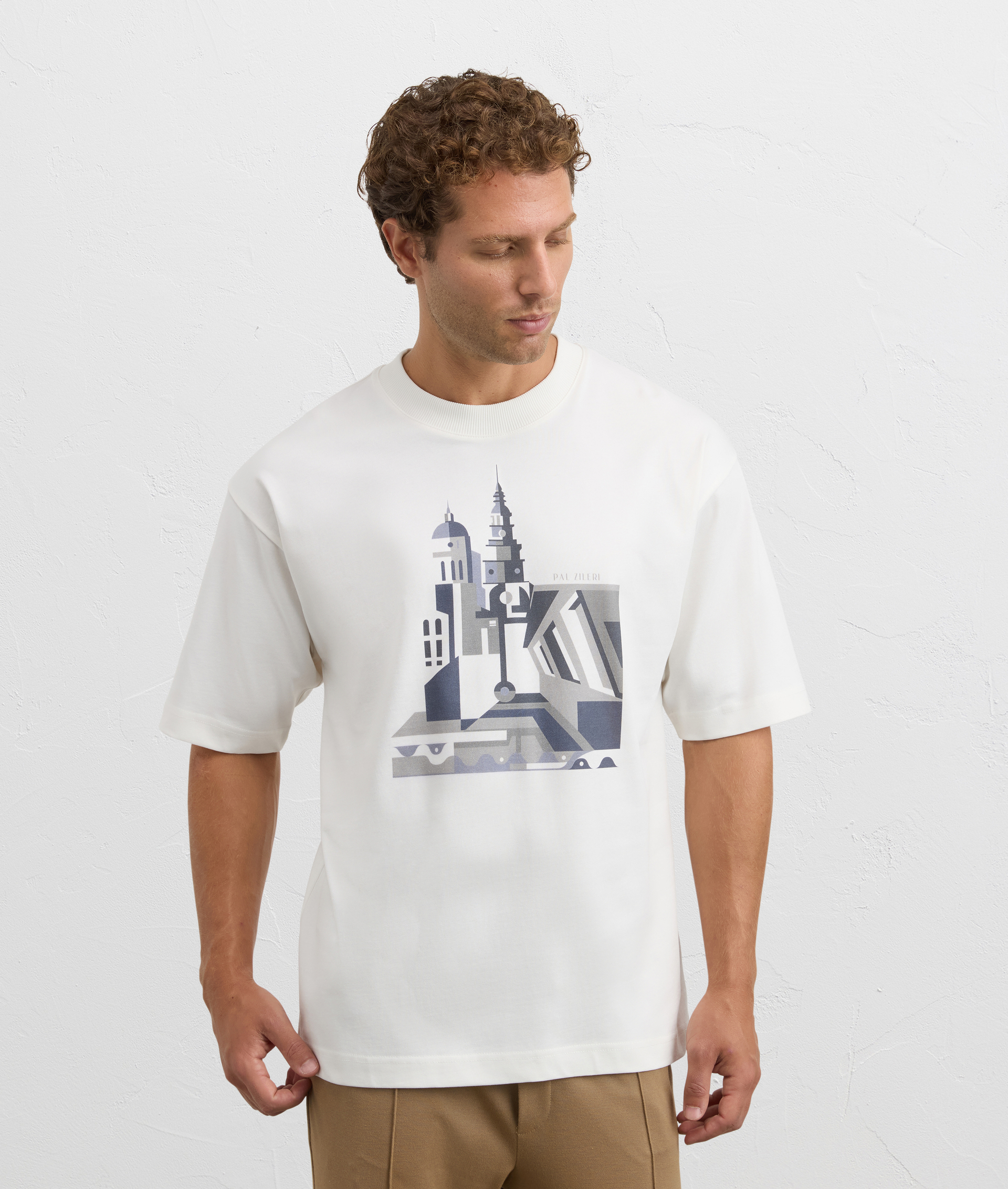 white printed regular fit cotton t-shirt | Pal Zileri