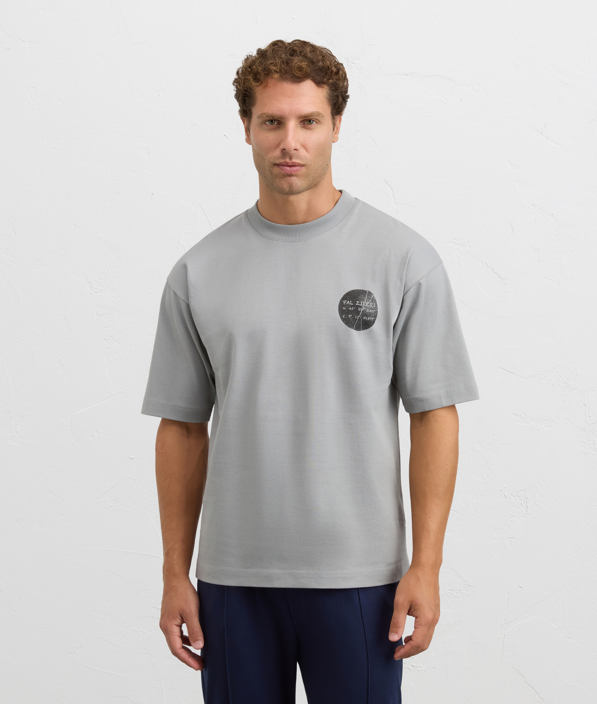 light grey printed relaxed fit cotton t-shirt | Pal Zileri