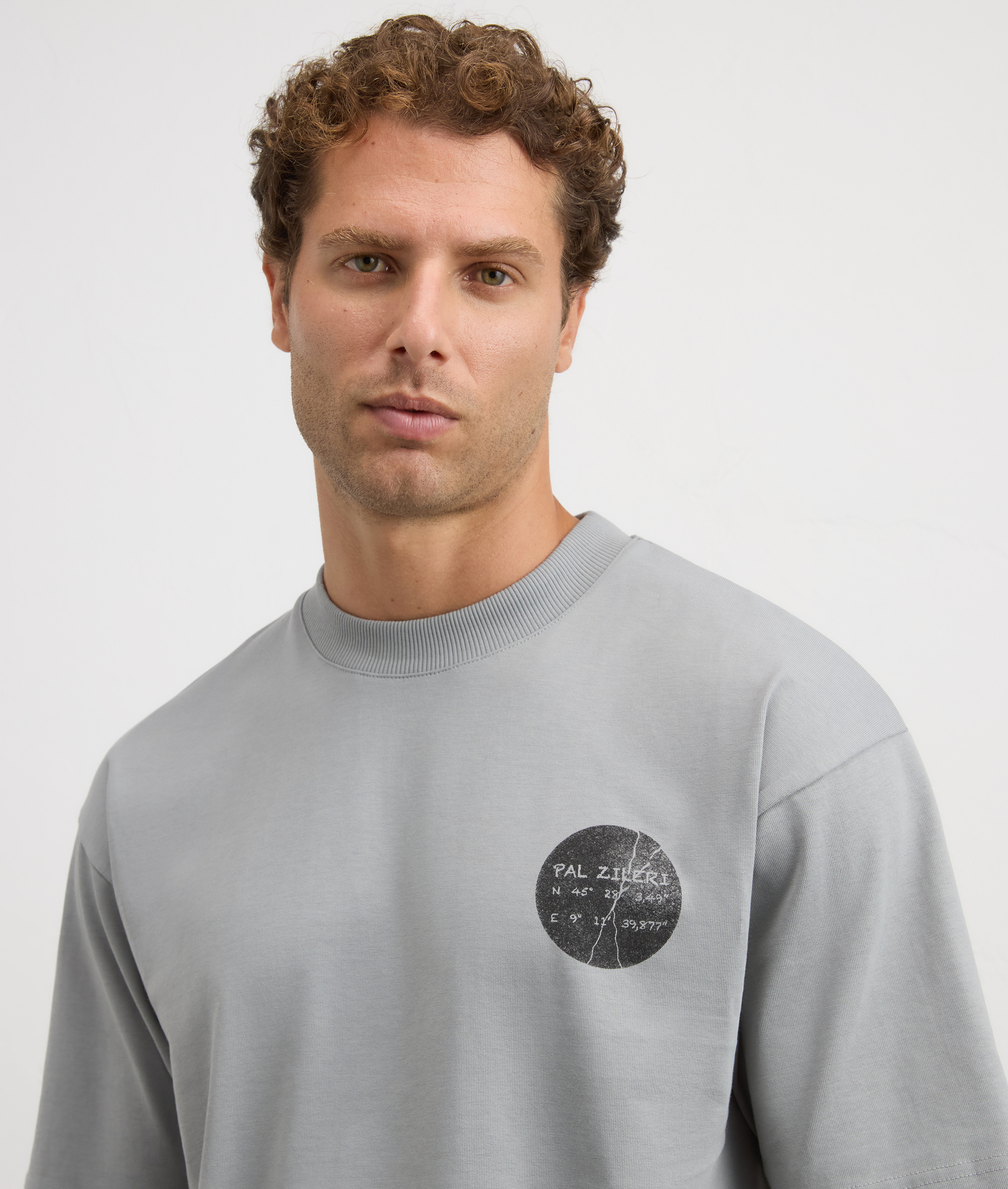 light grey printed relaxed fit cotton t-shirt | Pal Zileri