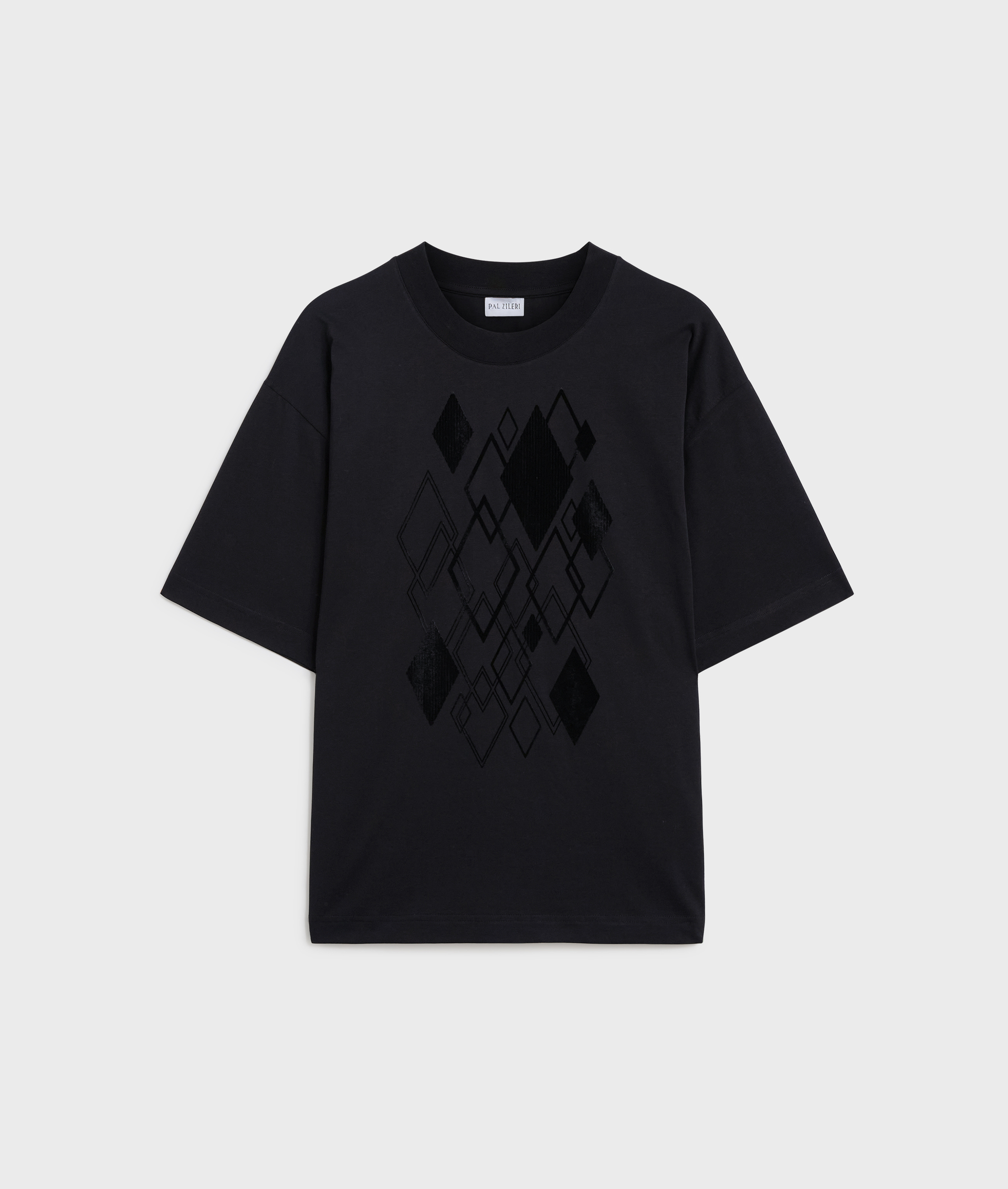t-shirt nera in cotone relaxed fit con stampa effetto velluto - T-Shirts e Polo - Pal Zileri | Official Website