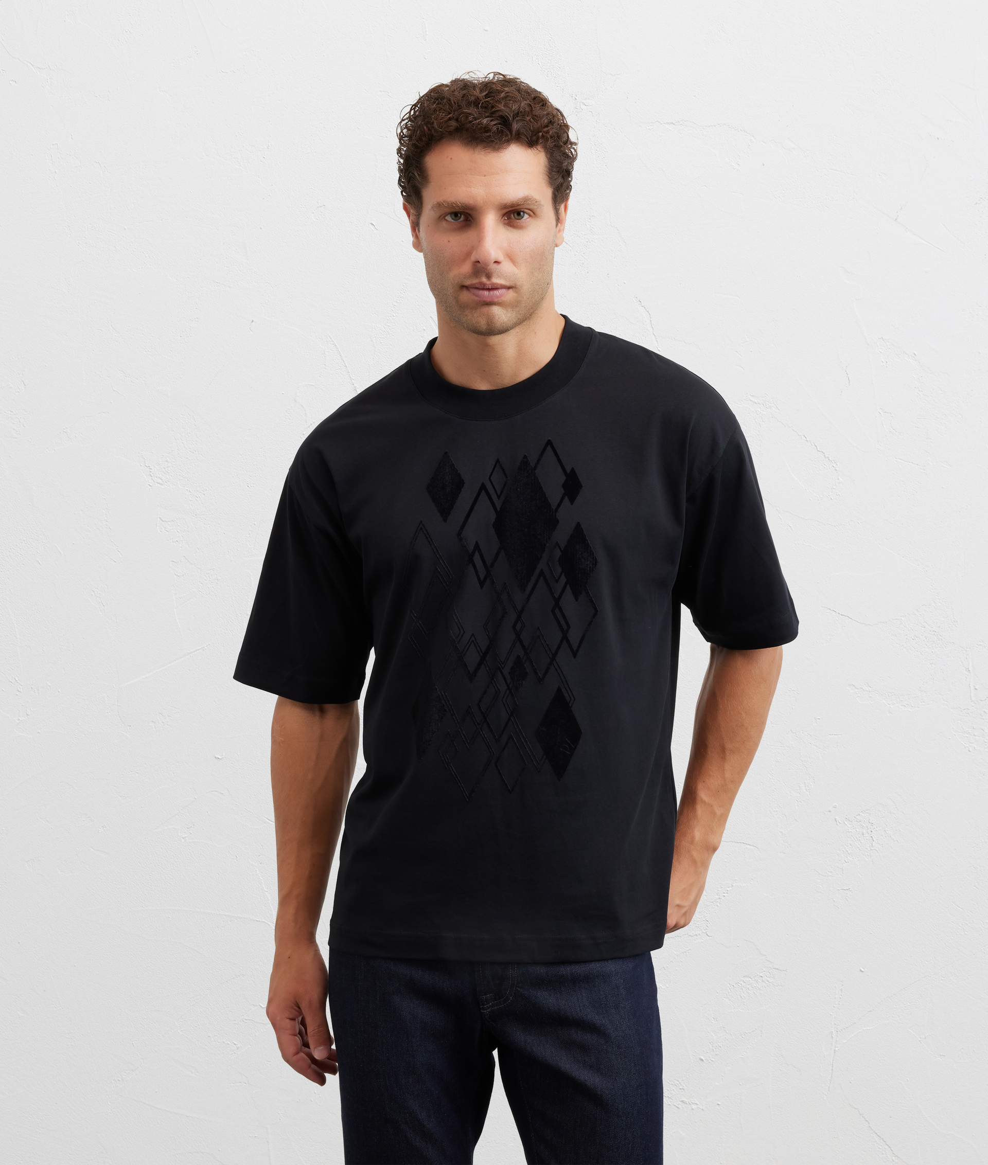 t-shirt nera in cotone relaxed fit con stampa effetto velluto - Pal Zileri | Official Website