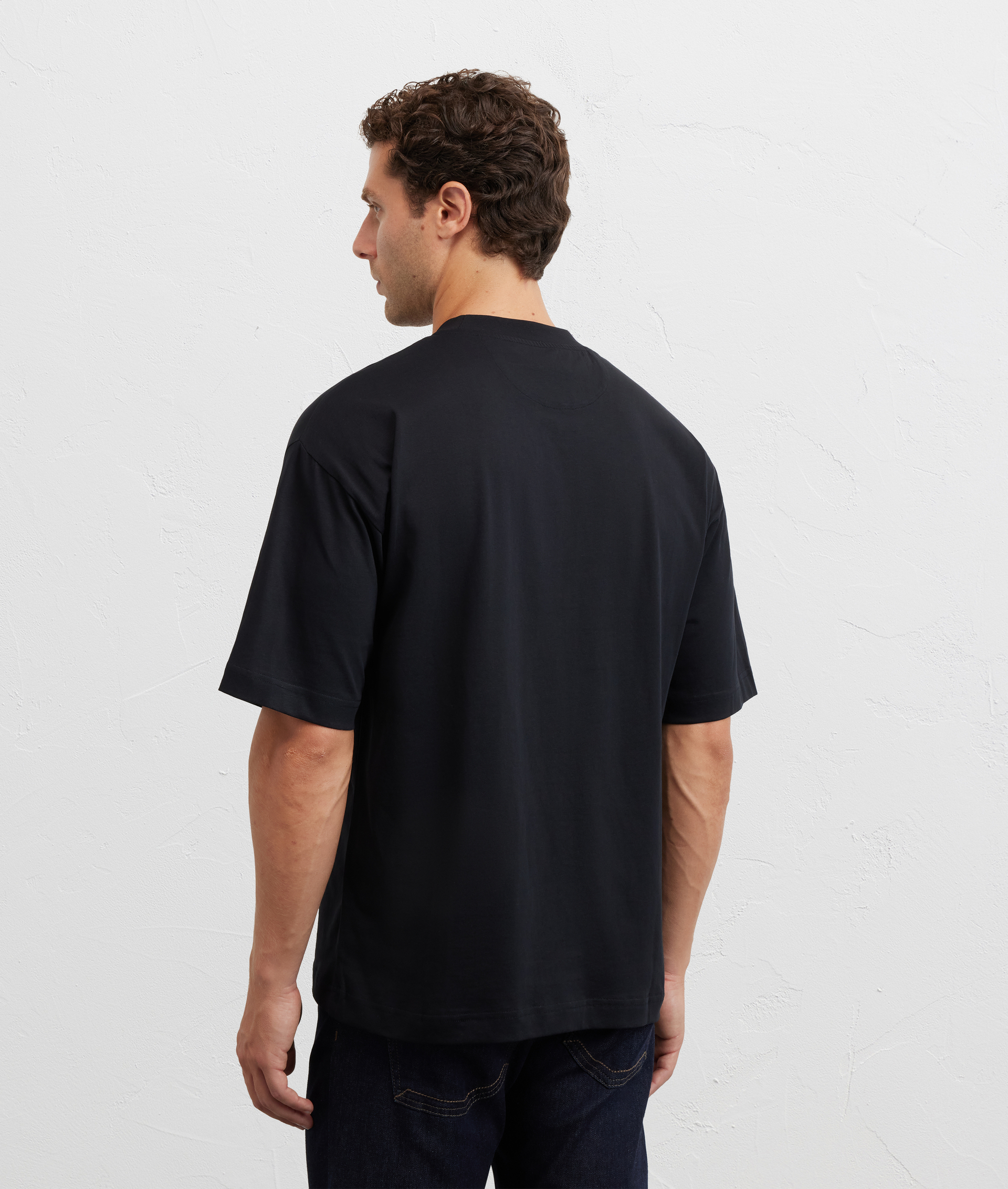 t-shirt nera in cotone relaxed fit con stampa effetto velluto - Pal Zileri | Official Website