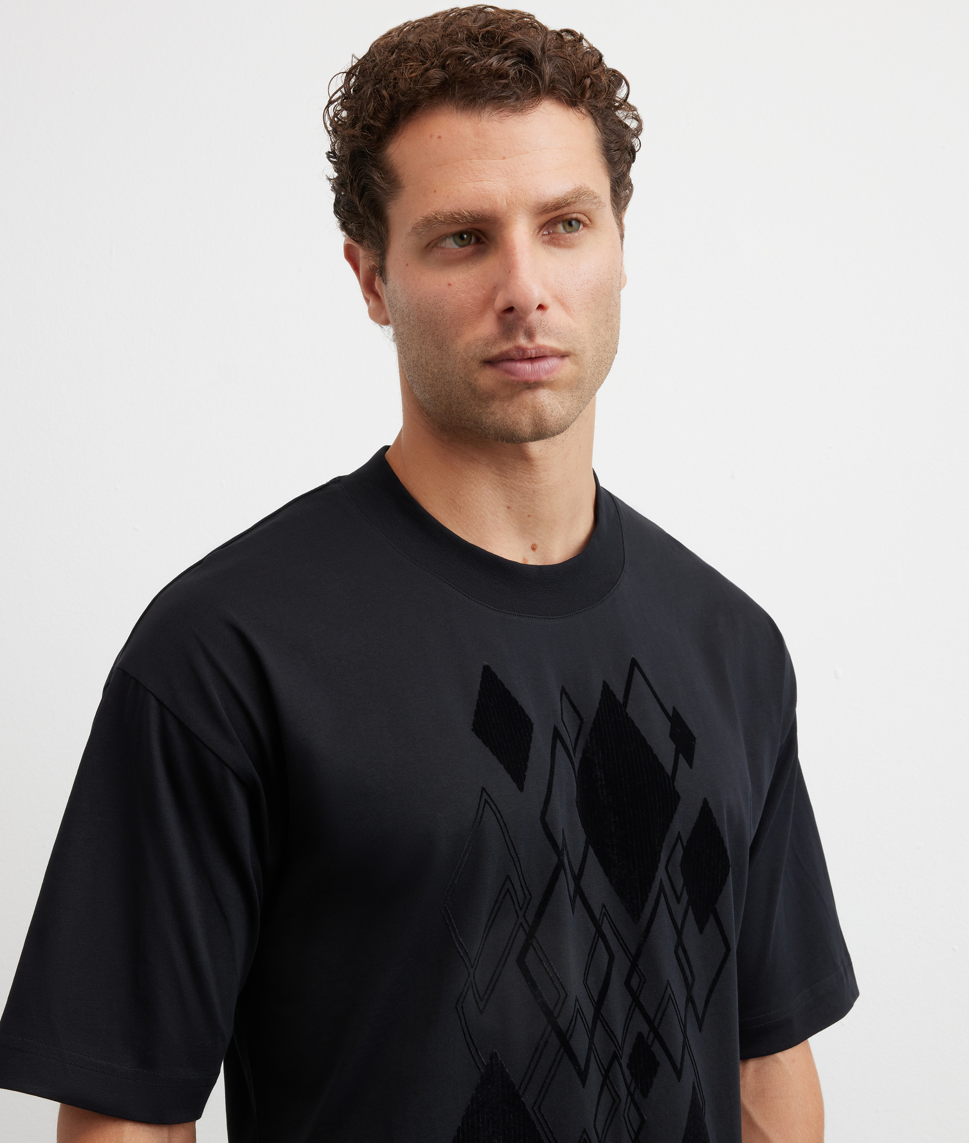 t-shirt nera in cotone relaxed fit con stampa effetto velluto - Pal Zileri | Official Website
