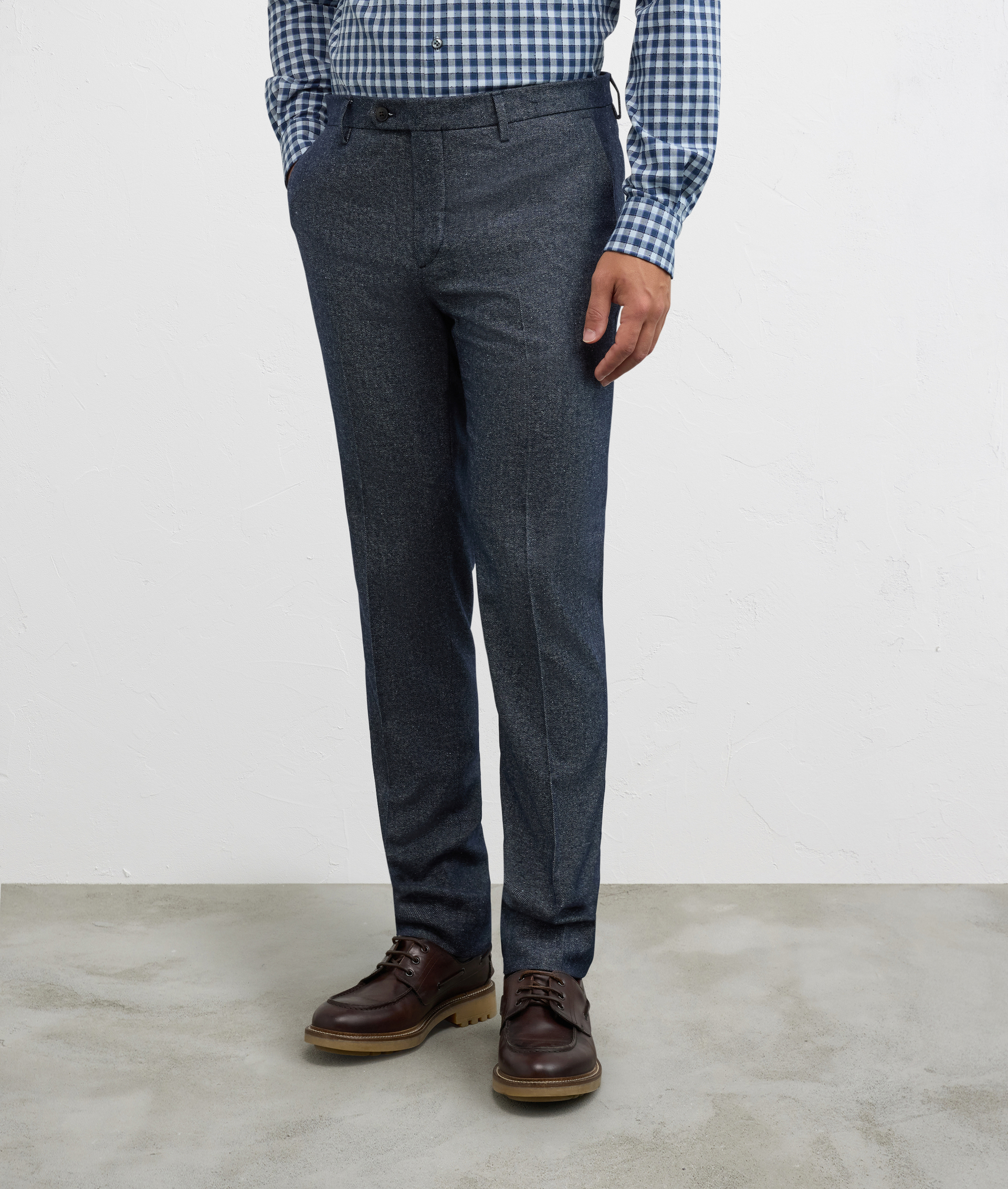 navy blue flat front trousers regular fit in cotton and elastane - Pal Zileri | Official Website