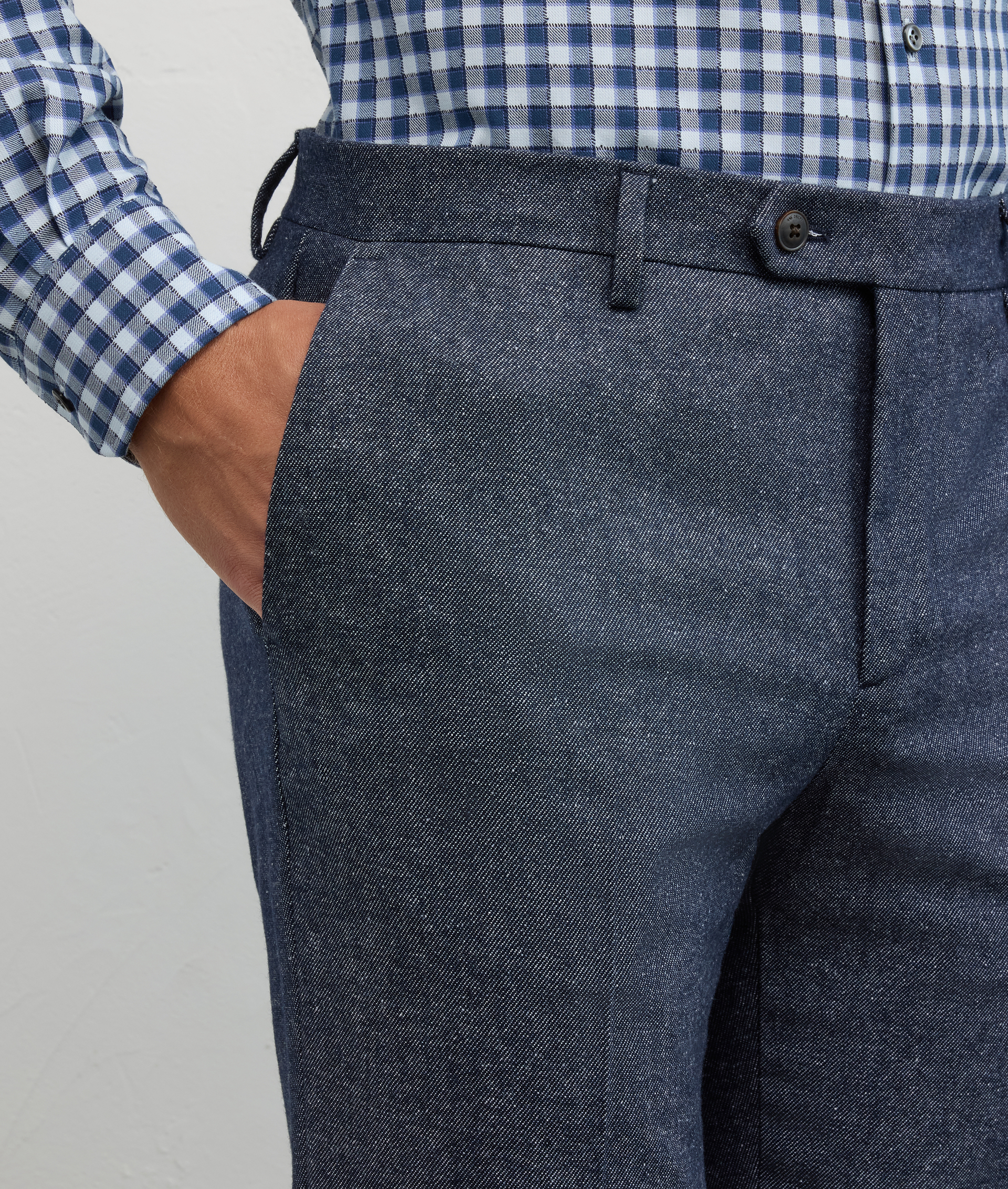 navy blue flat front trousers regular fit in cotton and elastane - Pal Zileri | Official Website