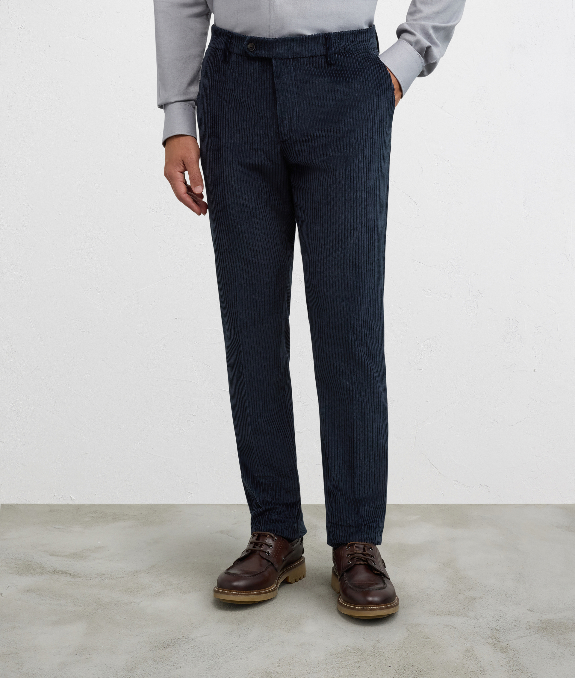 navy blue flat front trousers regular fit in cotton - Pal Zileri | Official Website