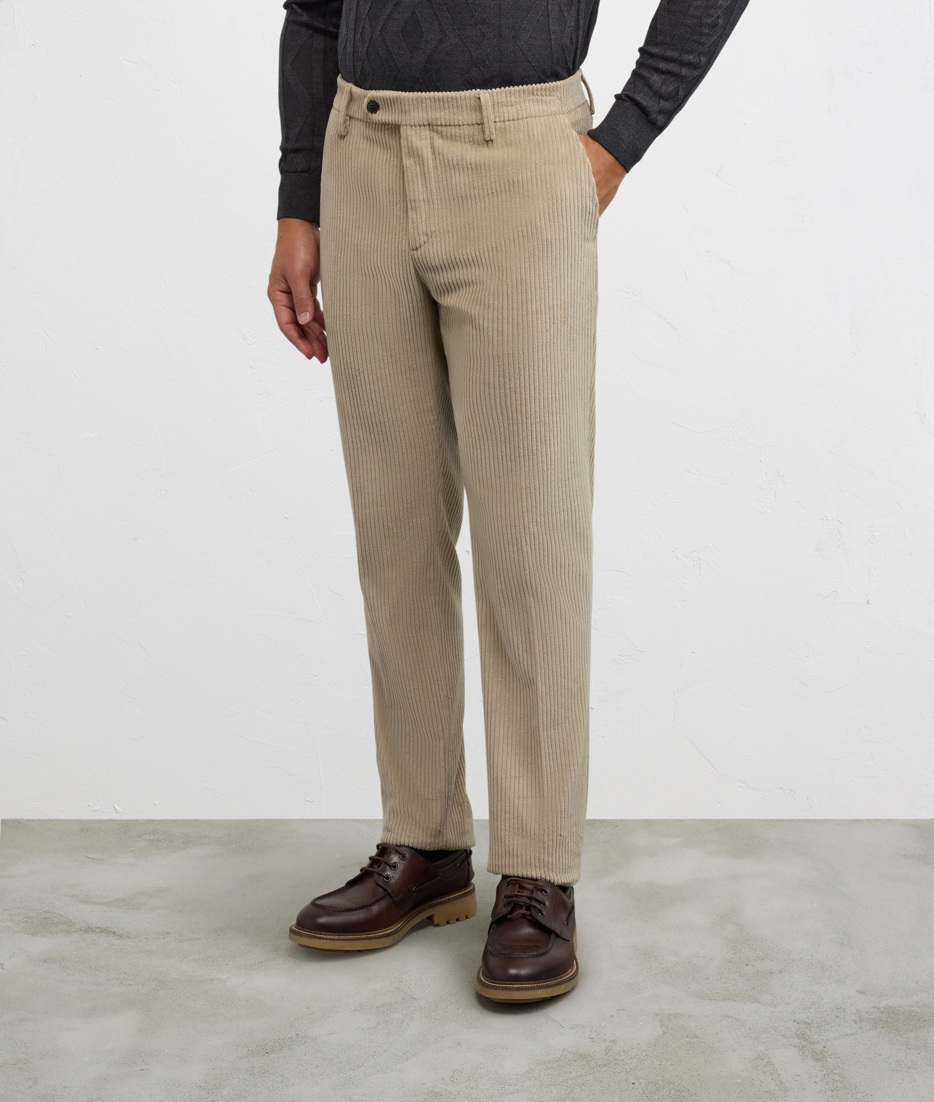 light brown flat front trousers regular fit in cotton - Pal Zileri | Official Website