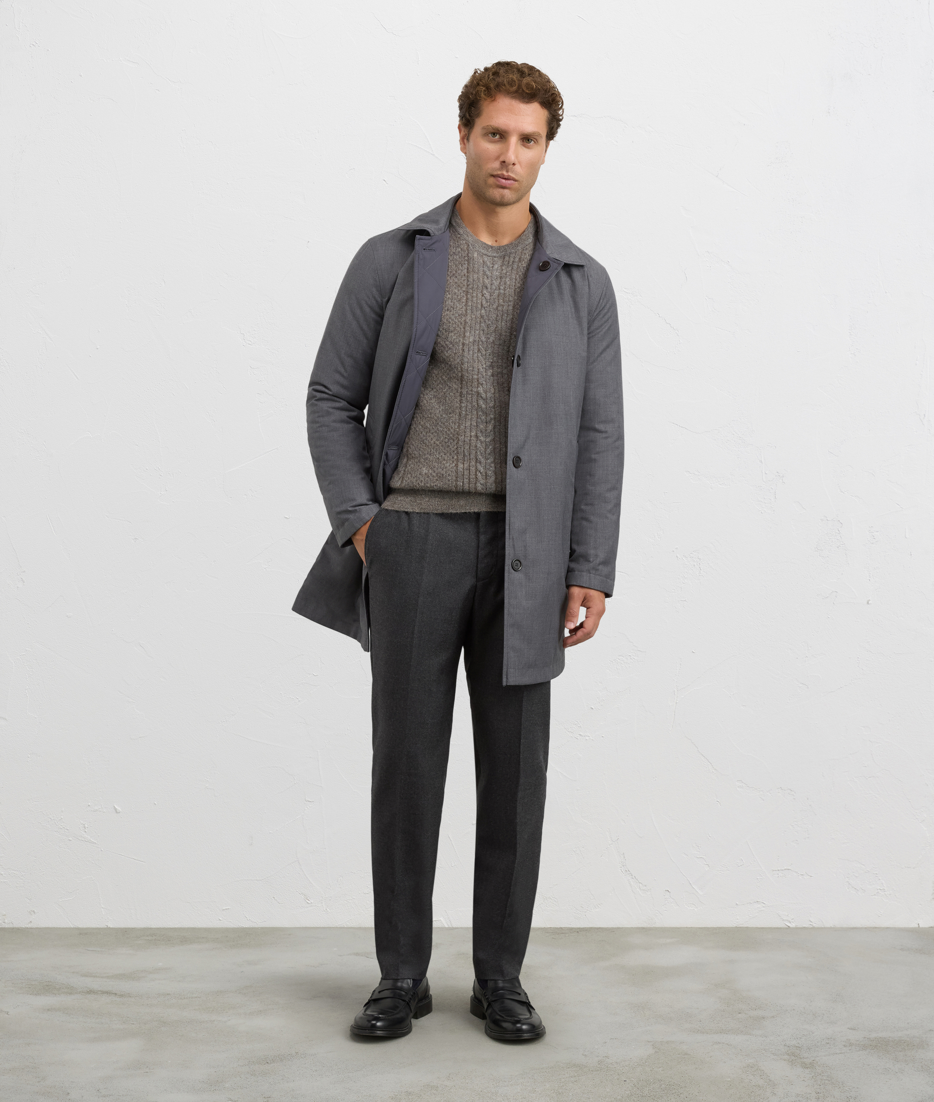 grey nylon and alpaca hammer sleeve crewneck sweater regular fit | Pal Zileri