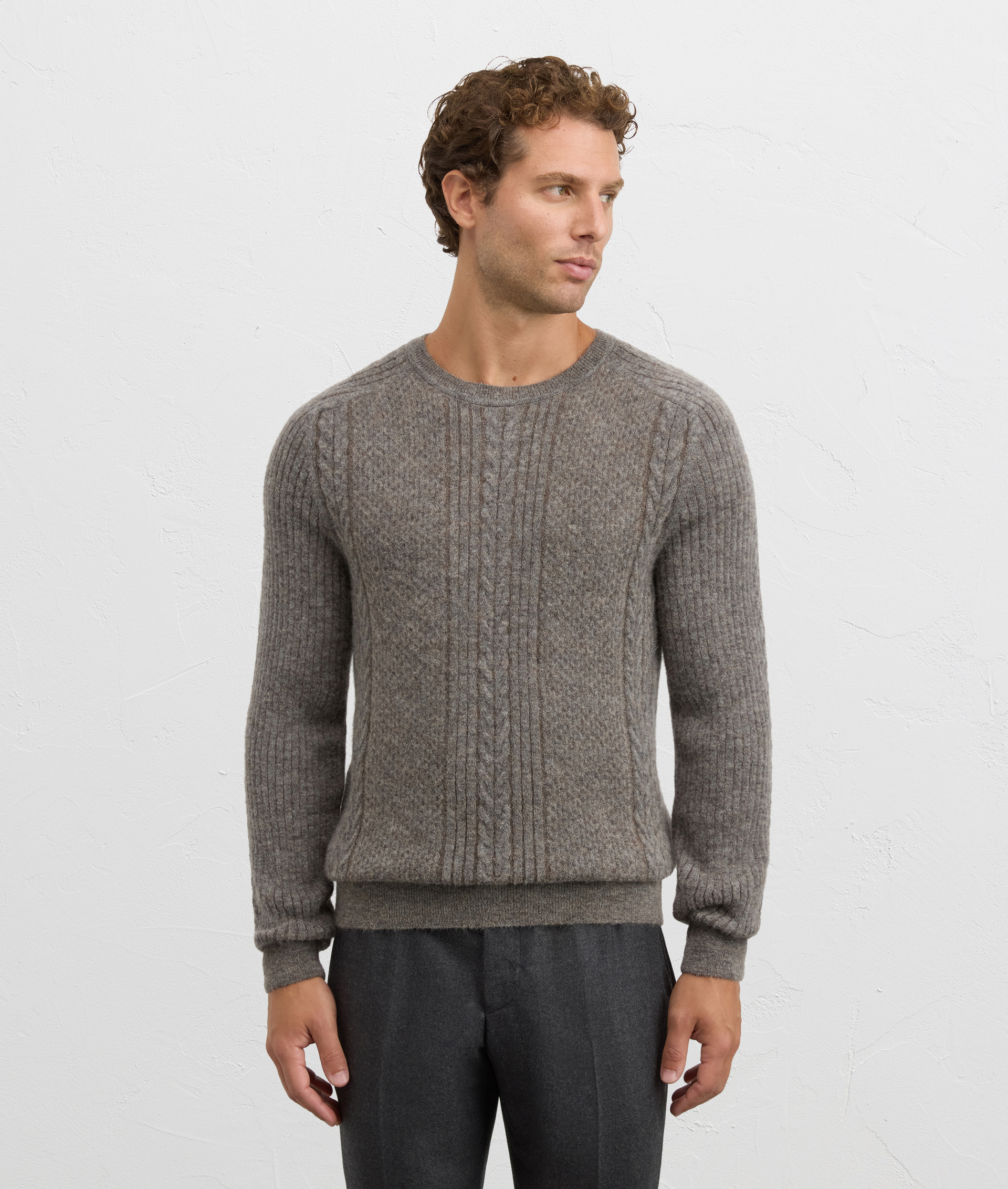 grey nylon and alpaca hammer sleeve crewneck sweater regular fit | Pal Zileri