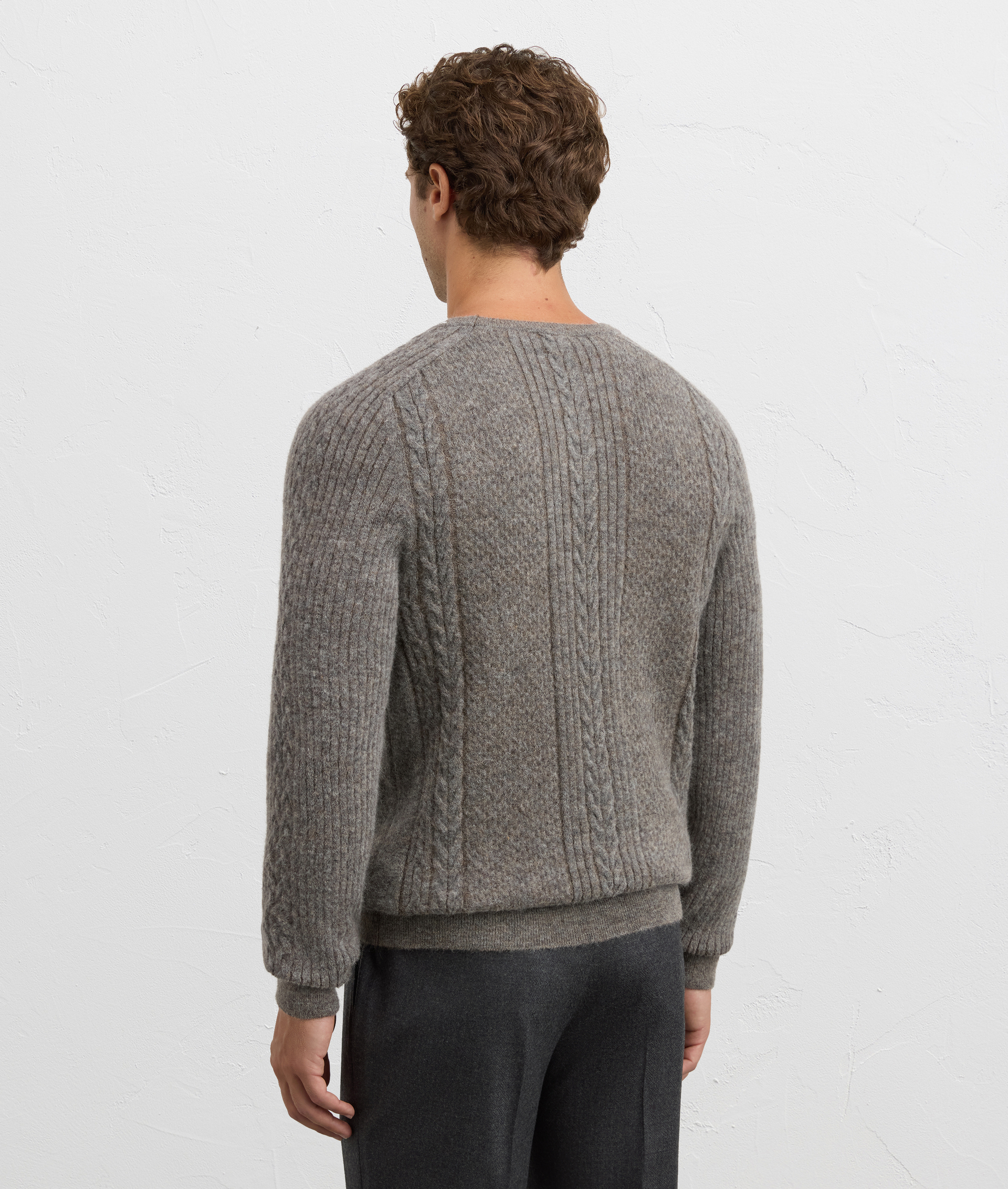 grey nylon and alpaca hammer sleeve crewneck sweater regular fit | Pal Zileri