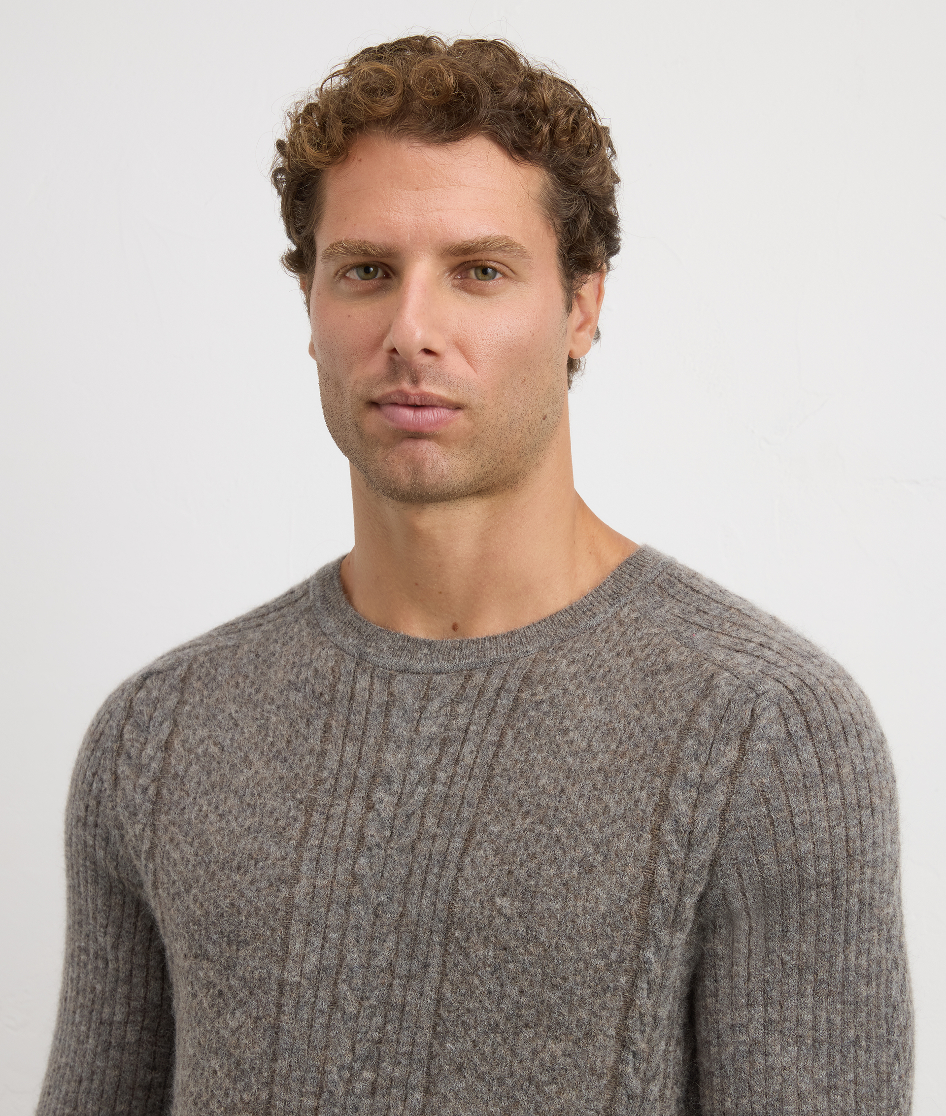 grey nylon and alpaca hammer sleeve crewneck sweater regular fit | Pal Zileri