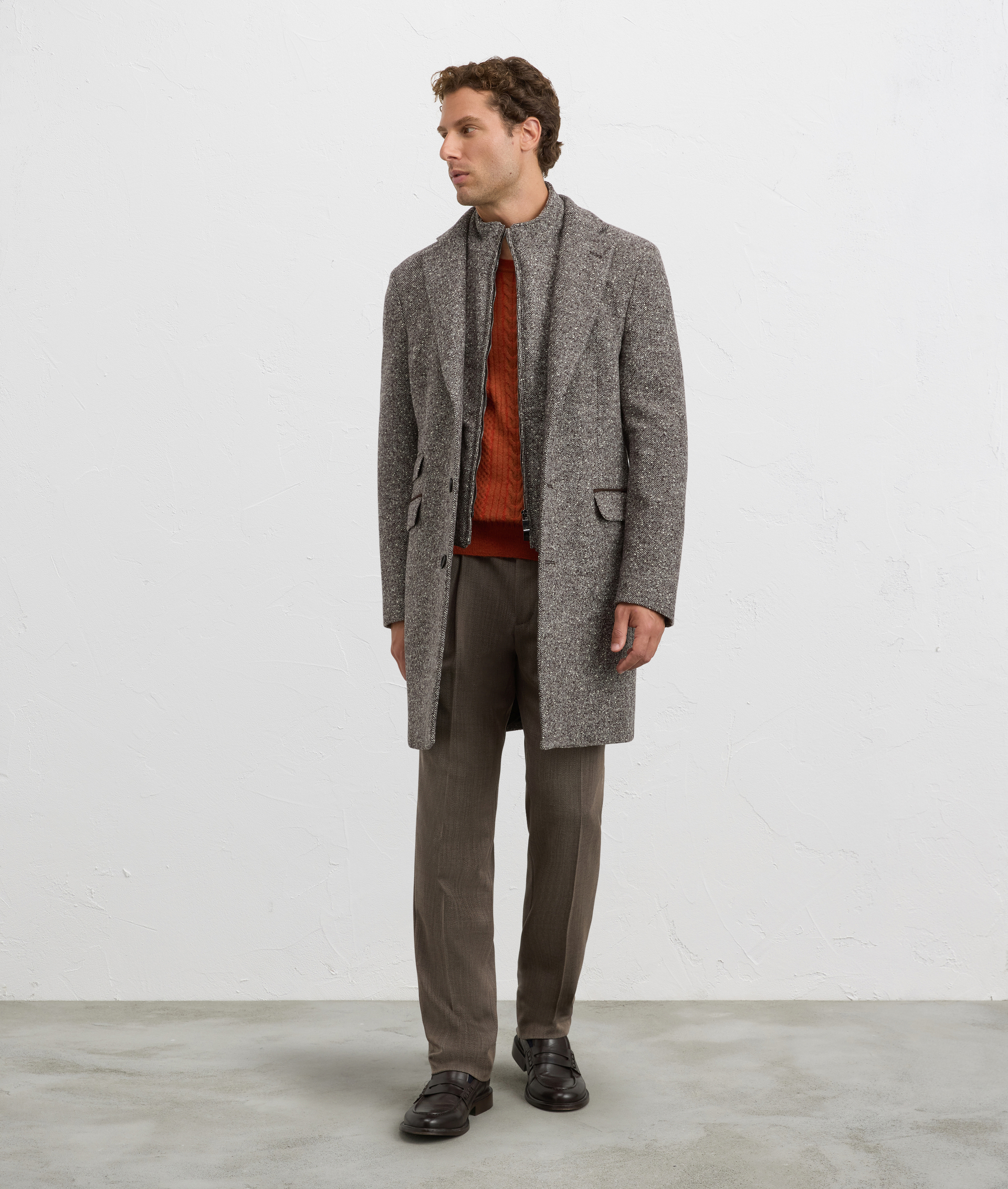 brown nylon and alpaca hammer sleeve crewneck sweater regular fit | Pal Zileri