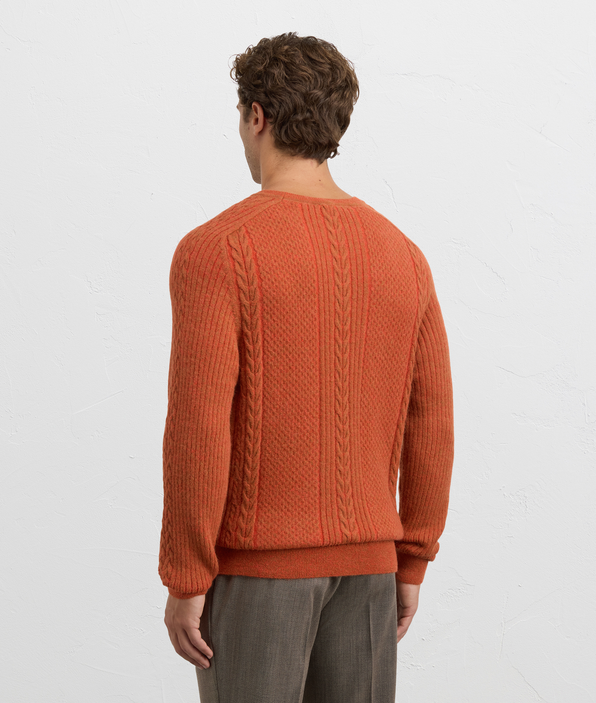 brown nylon and alpaca hammer sleeve crewneck sweater regular fit | Pal Zileri