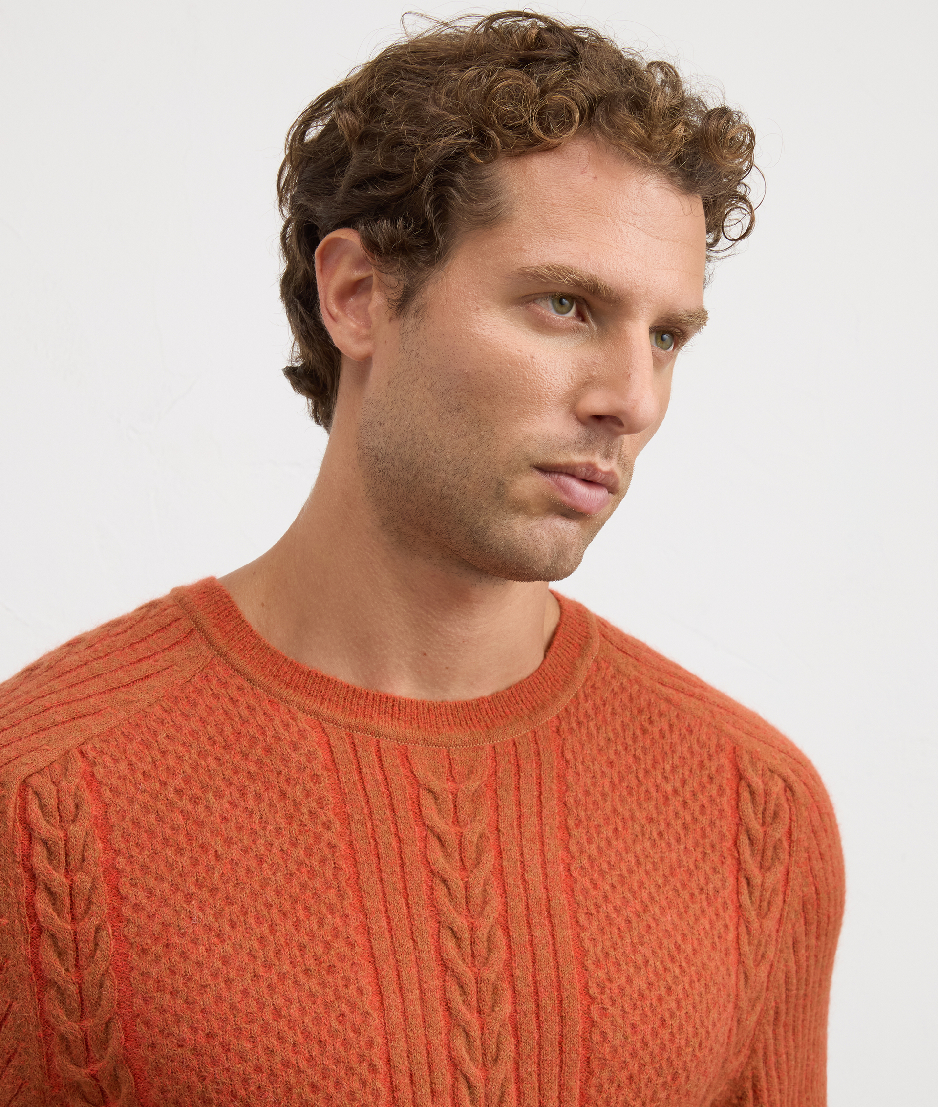 brown nylon and alpaca hammer sleeve crewneck sweater regular fit | Pal Zileri