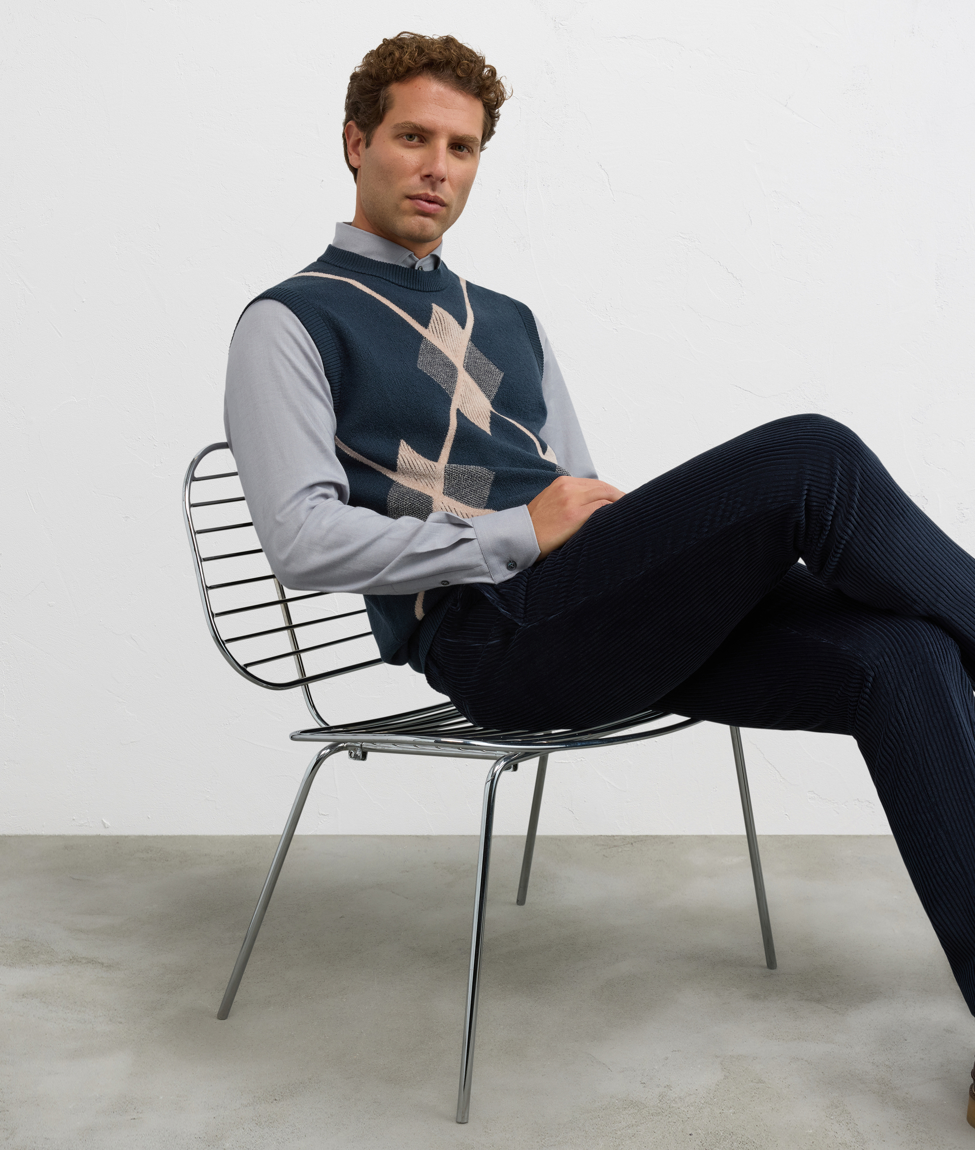 navy blue knitted vest regular fit in cotton and polyester - Knitwear - Pal Zileri | Official Website