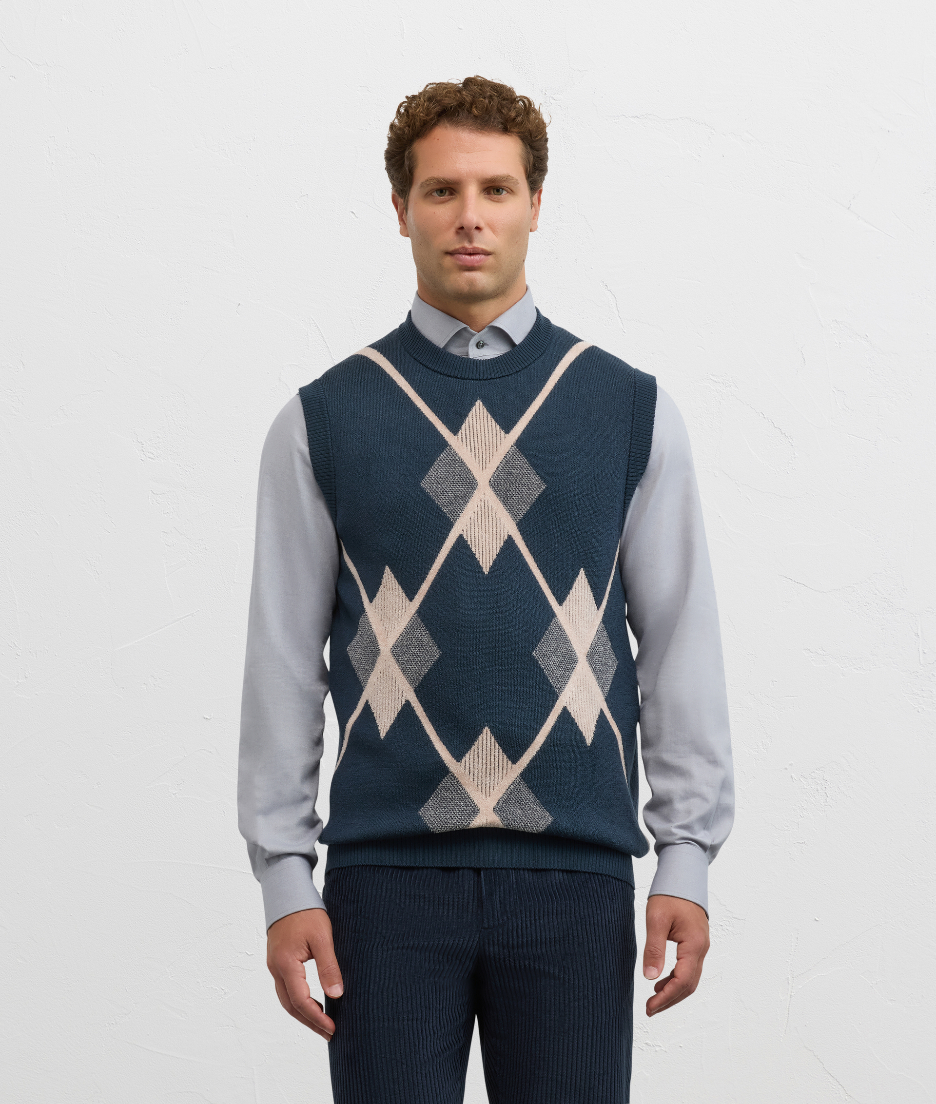 navy blue knitted vest regular fit in cotton and polyester - Pal Zileri | Official Website