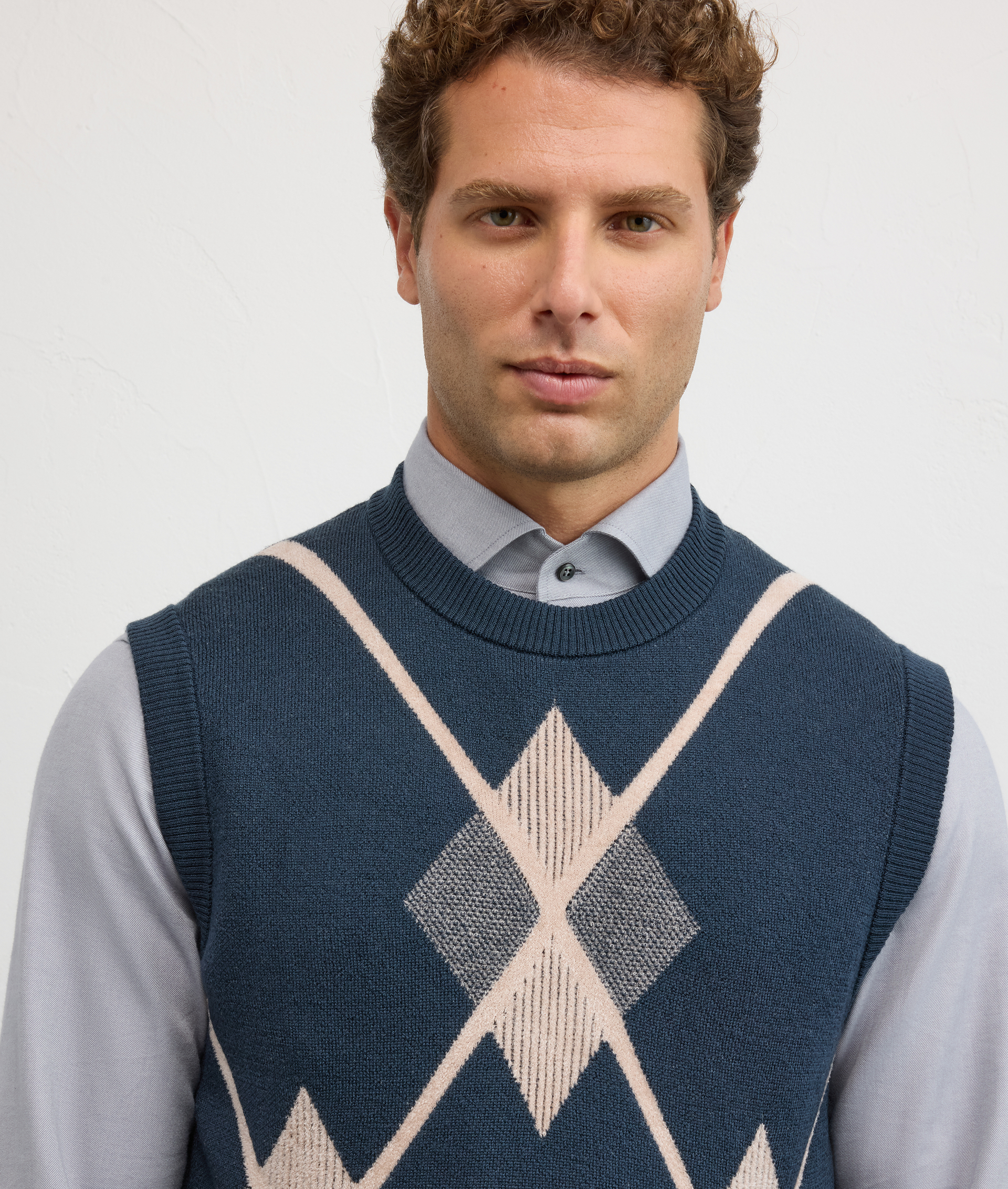 navy blue knitted vest regular fit in cotton and polyester - Pal Zileri | Official Website