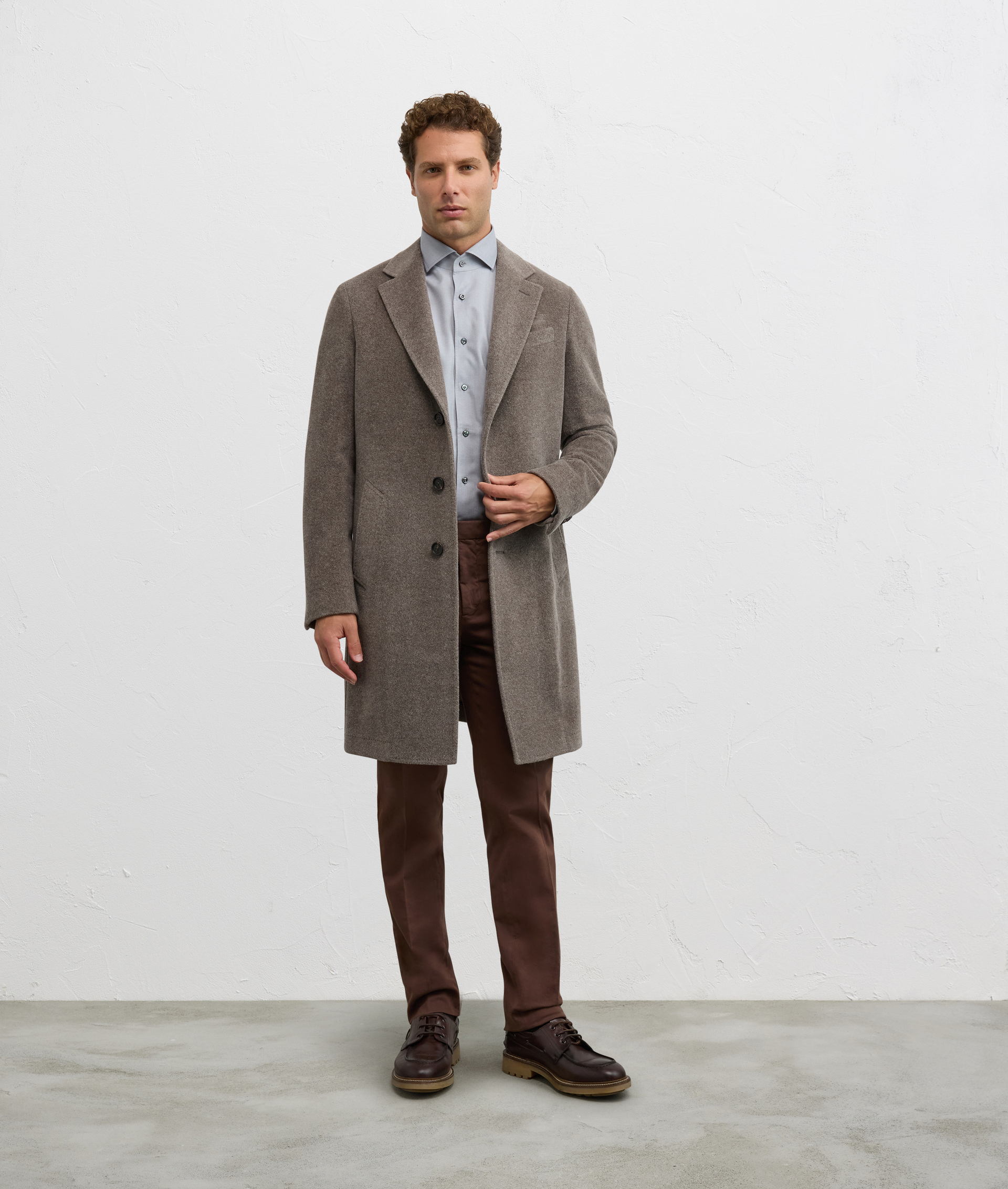 brown single breasted coat slim fit in alpaca and wool - Outerwear - Pal Zileri | Official Website